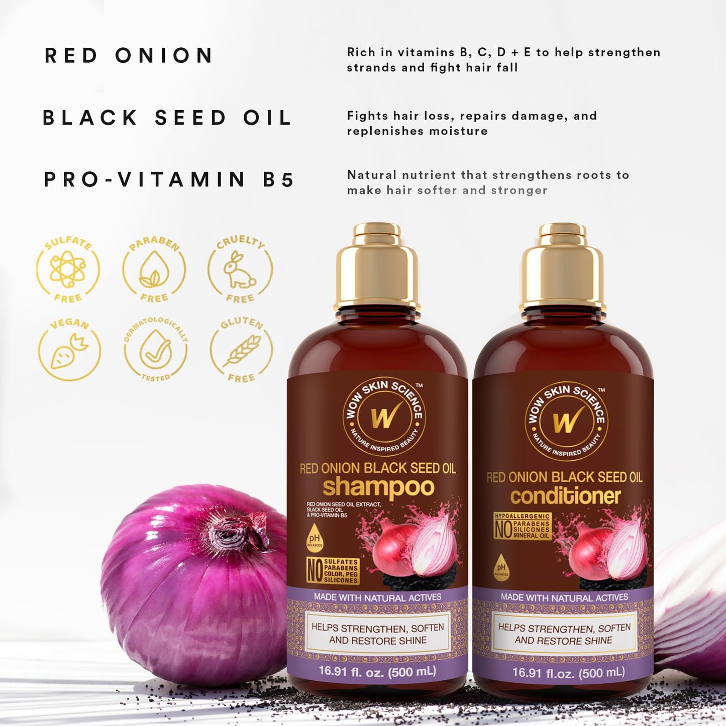 WOW Skin Science Red Onion Black Seed Shampoo & Conditioner Duo 16.9 oz Beauty & Personal Care WOW Skin Science