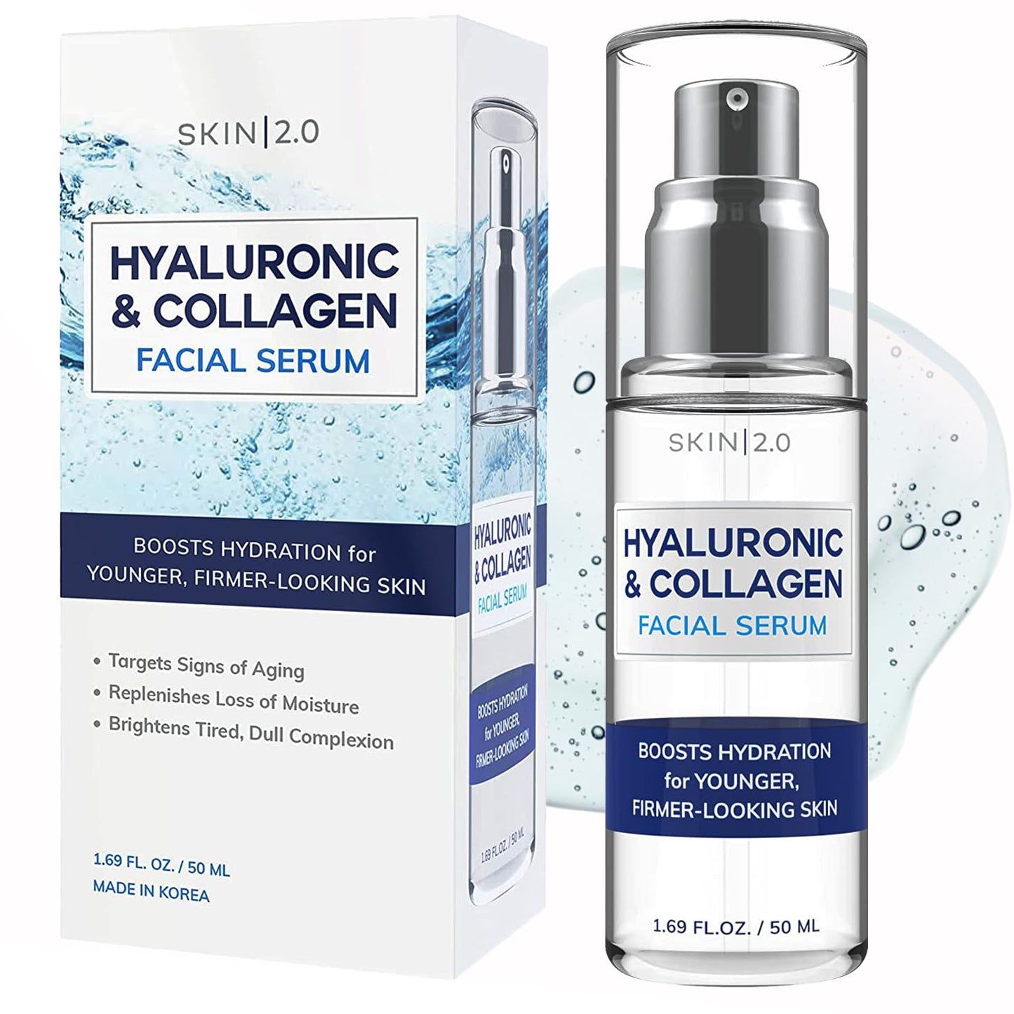 Skin 2.0 Hyaluronic Acid & Collagen Face Serum - Dermatologist Tested, Skin Tightening, Hydrating - Anti-Aging, Clean Beauty, Cruelty-Free Korean Beauty & Personal Care Skin 2.0