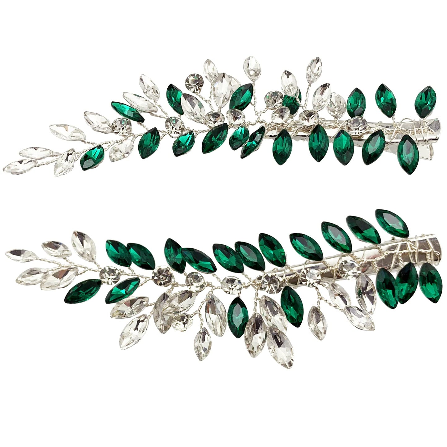 BETITETO Wedding Hair Clip Combs, 2Pcs Red White Green Rhinestone Bridal Hair Vine Piece Accessories for Women Girls Party Birthday (Green) Beauty & Personal Care BETITETO