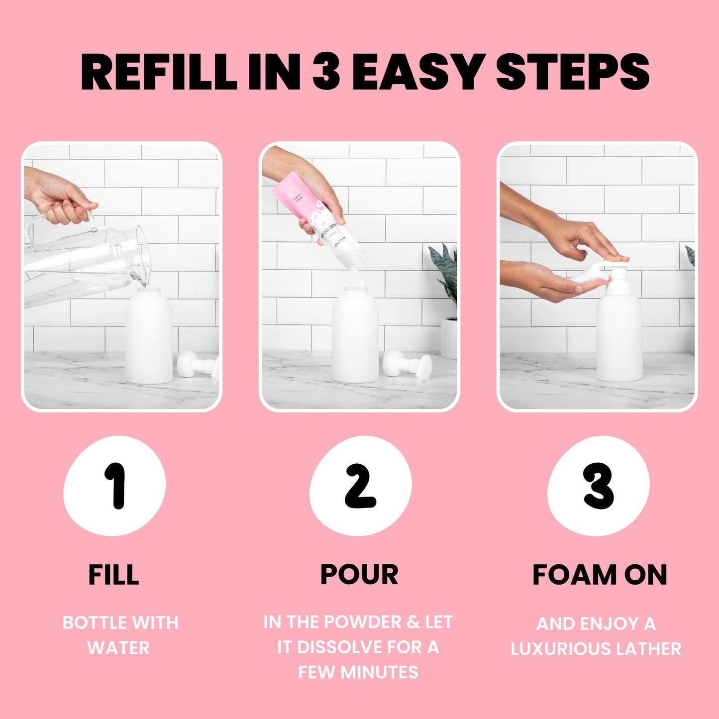 Elcove Foaming Hand Soap Refills with Reusable 12oz Soap Dispenser, Concentrated Powder to Liquid Hand Soap Refills Make 3x12oz Bottles of Foaming Beauty & Personal Care Elcove
