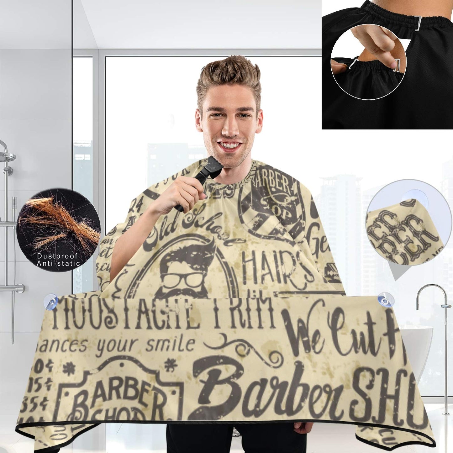 visesunny Vintage Hairdressing Pattern Barber Cape Anti-Static Hair Cutting Cape with Snap Closure Professional Salon Polyester Beard Shaving Bib Beauty and Personal Care visesunny