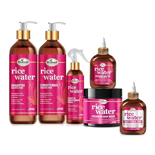 Difeel Rice Water Hair Care Ultimate Shampoo & Conditioner 6PC Set - Includes 33.8oz Shampoo, 33.8oz Conditioner, 12oz Hair Mask, 7.1oz Hair Oil Beauty & Personal Care Difeel