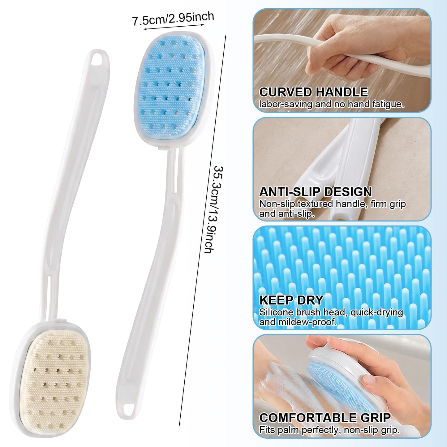 Silicone Shower Scrubber with Soap Reservoir, 2026 New Detachable Curved Long Handle Brush, Quick-Drying, Non-Slip Grip, Deep Cleansing & Exfoliating Beauty and Personal Care WCLNM