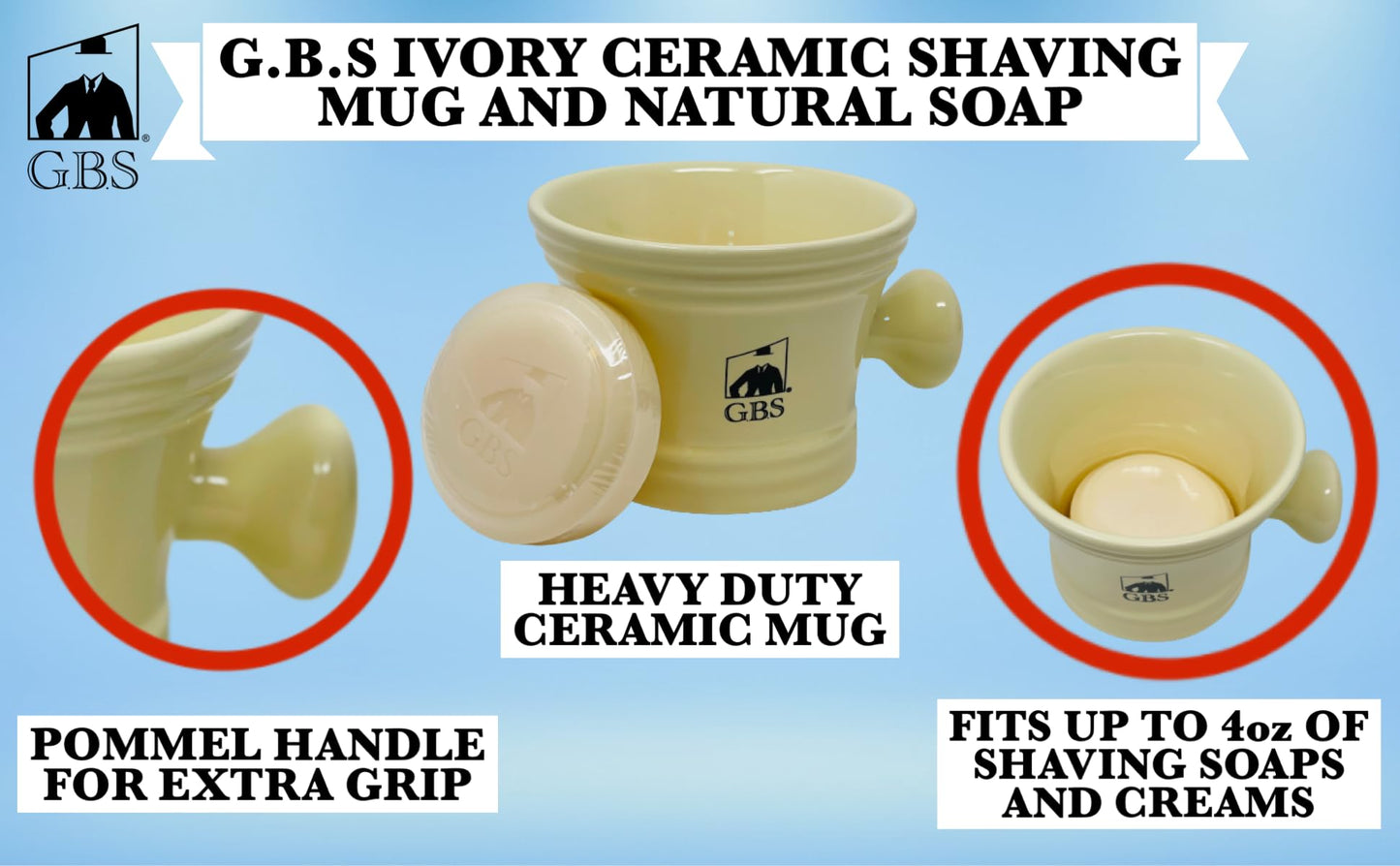 G.B.S Men's Deluxe Grooming Ivory Set- 5 Blade Razor with Travel Case, Synthetic Bristle Brush and Stand, 4.5in Diameter Ceramic Mug, Mesh Toiletry Beauty and Personal Care G.B.S