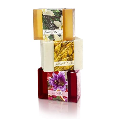 Nabila K Best of the Earth Glycerin Bar Soap Set of 3 | Vanilla Bean, Harvest Moon & Loveable | Natural, Vegan, Hypoallergenic | 100% Vegetable Beauty & Personal Care Nabila K