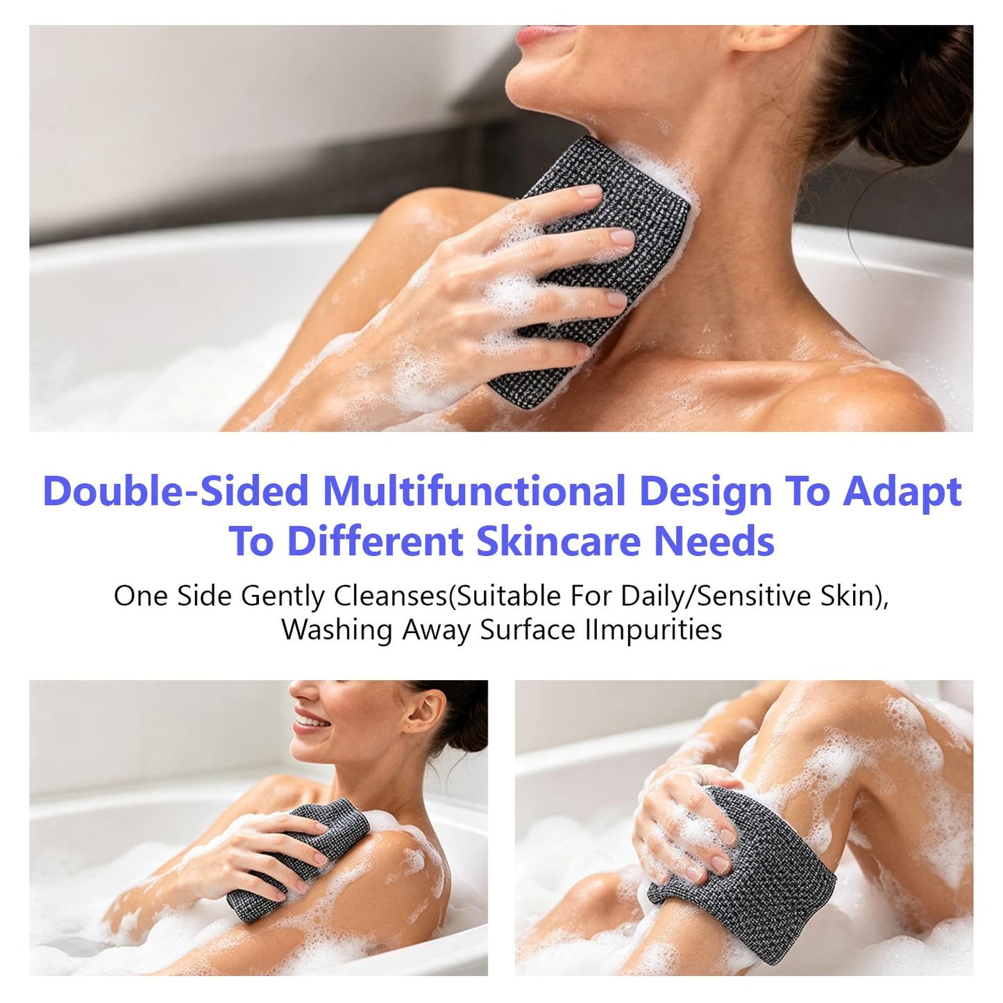 Exfoliating Shower Towel, Premium Scrub Wash Cloth for Body Face, Shower Towel for Smooth Skin, 2-in-1 Exfoliating Washcloth-Body Scrubber with 2 Beauty and Personal Care AWIL