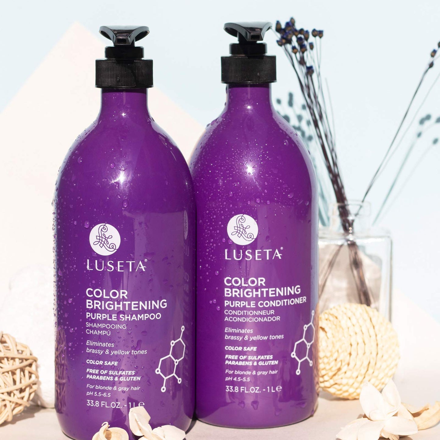 L LUSETA Color Brightening Purple Shampoo and Conditioner Set for Blonde and Gray Hair, Infused with Cocos Nucifera Oil to Help Nourish, Moisturize Beauty & Personal Care L LUSETA