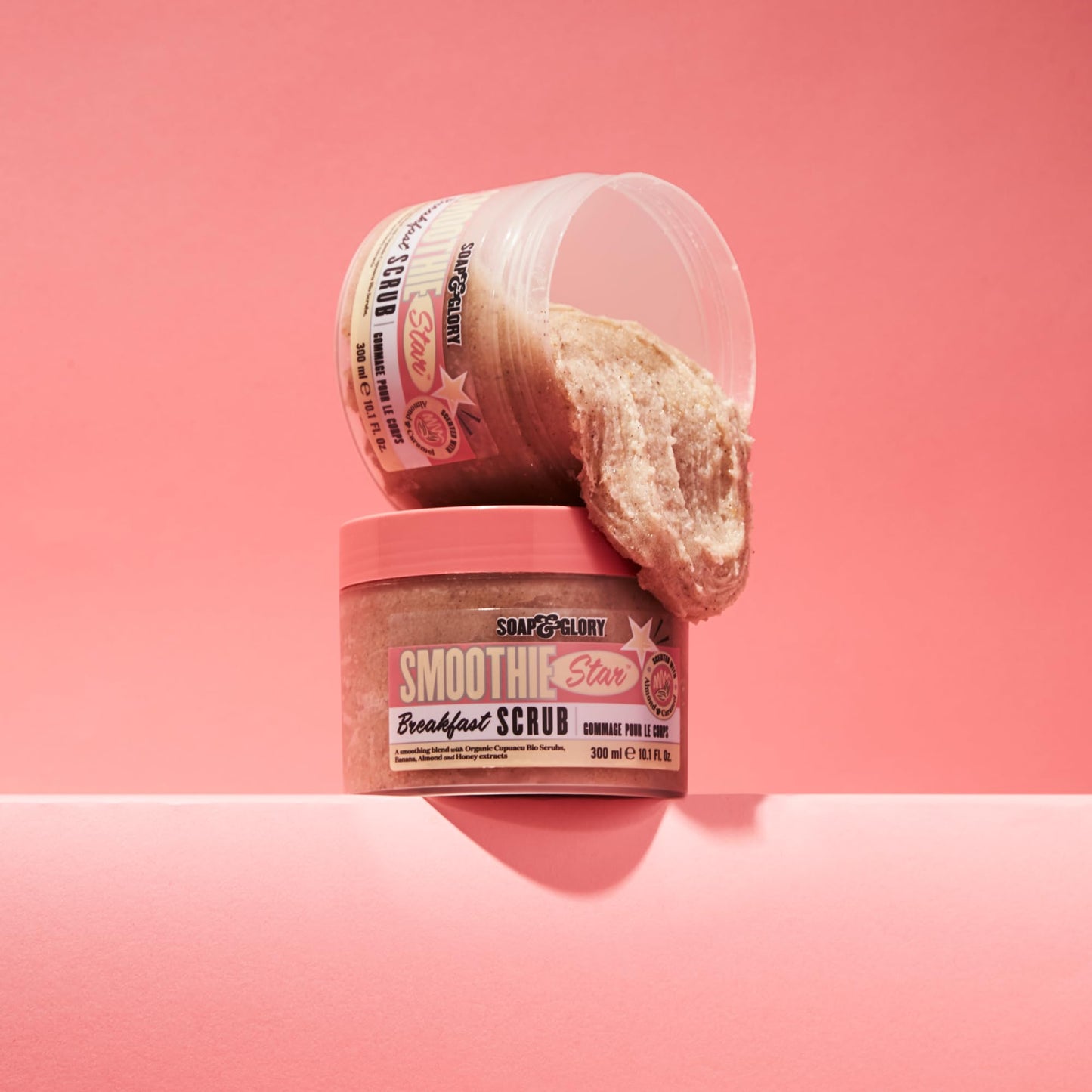 Soap & Glory Smoothie Star Exfoliating Body Scrub - Buff & Smooth Skin - Almond & Caramel Scented Vegan Body Polish - Brightening Scrub with Honey Beauty & Personal Care Soap & Glory