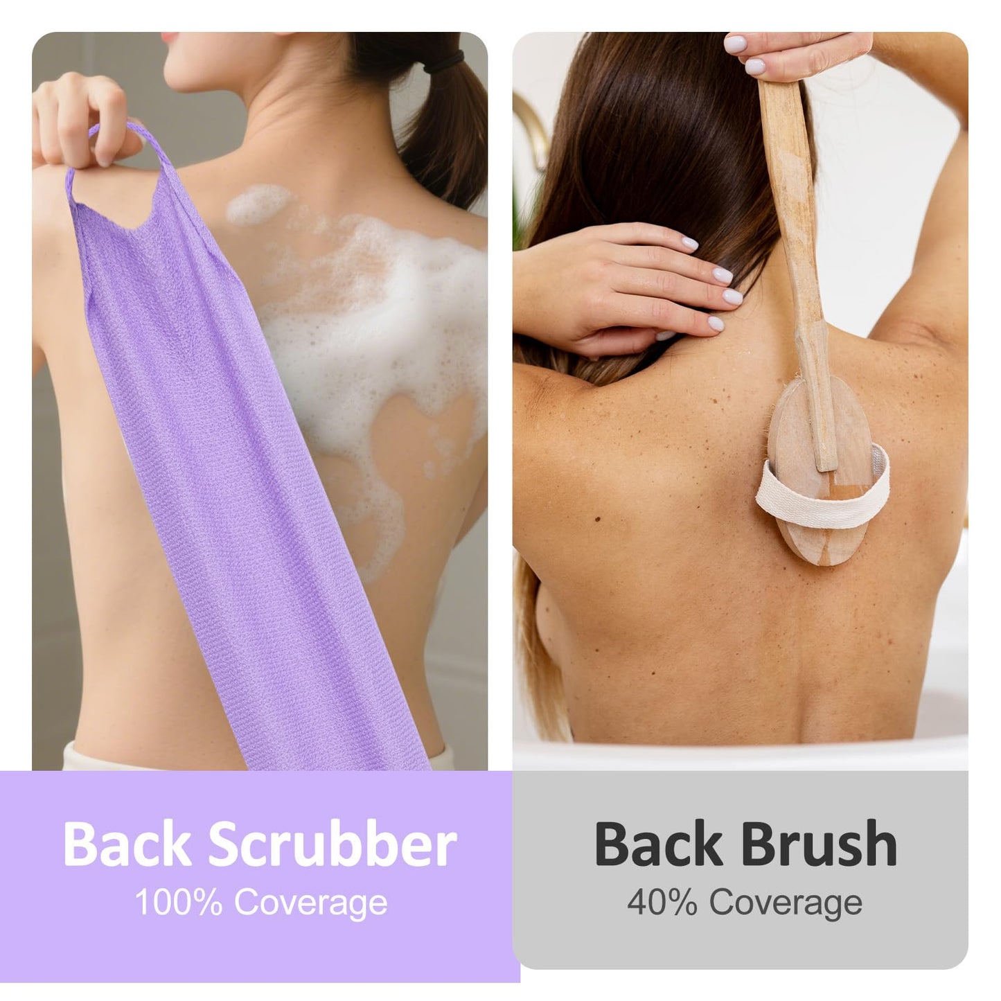 DOPENSPI 4PCS Exfoliating Back Scrubber with Handles, Nylon Double-Sided Exfoliator Extended Length Stretchable Body Exfoliating Washcloth Pull Strap Beauty and Personal Care DOPENSPI