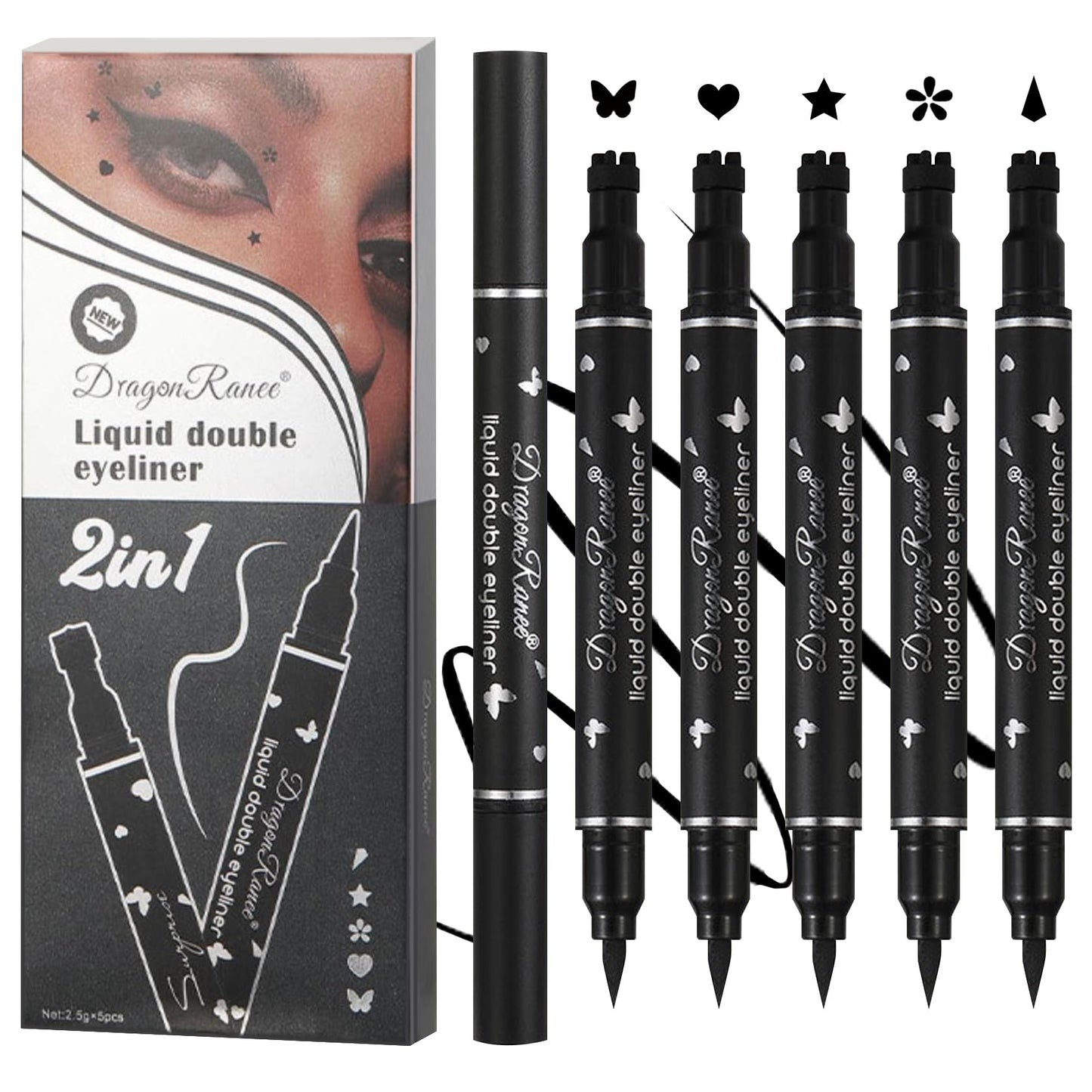 5 PCS Black Liquid Winged Eyeliner Stamp Pen Makeup Tools,Double-side Eyeliner Stamps Pencil Set,Waterproof & Long Lasting Smudgeproof Eye Liner Beauty & Personal Care DuoZeng