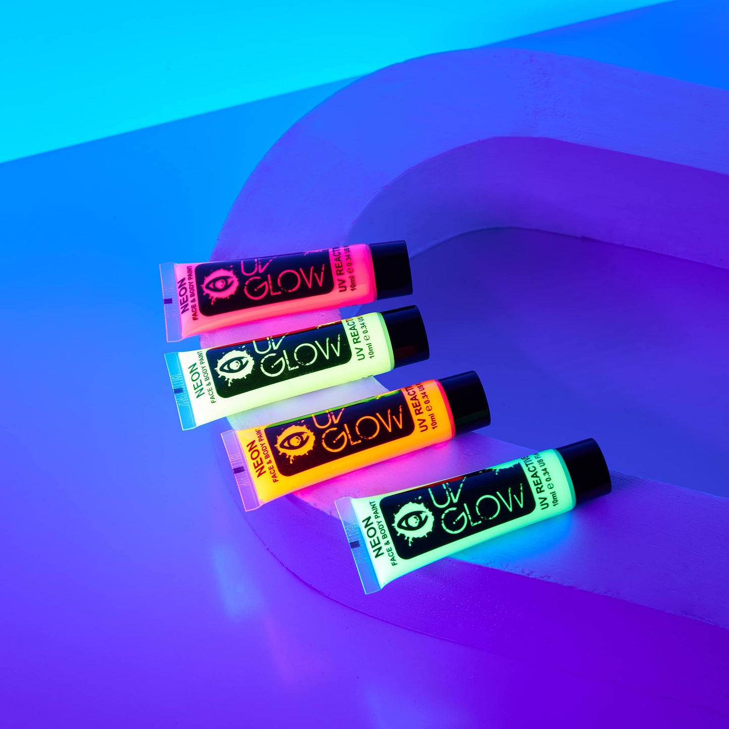 UV Glow Blacklight Face and Body Paint 0.34oz - Neon Fluorescent (0.34 Fl Oz (Pack of 4)) Beauty & Personal Care UV Glow