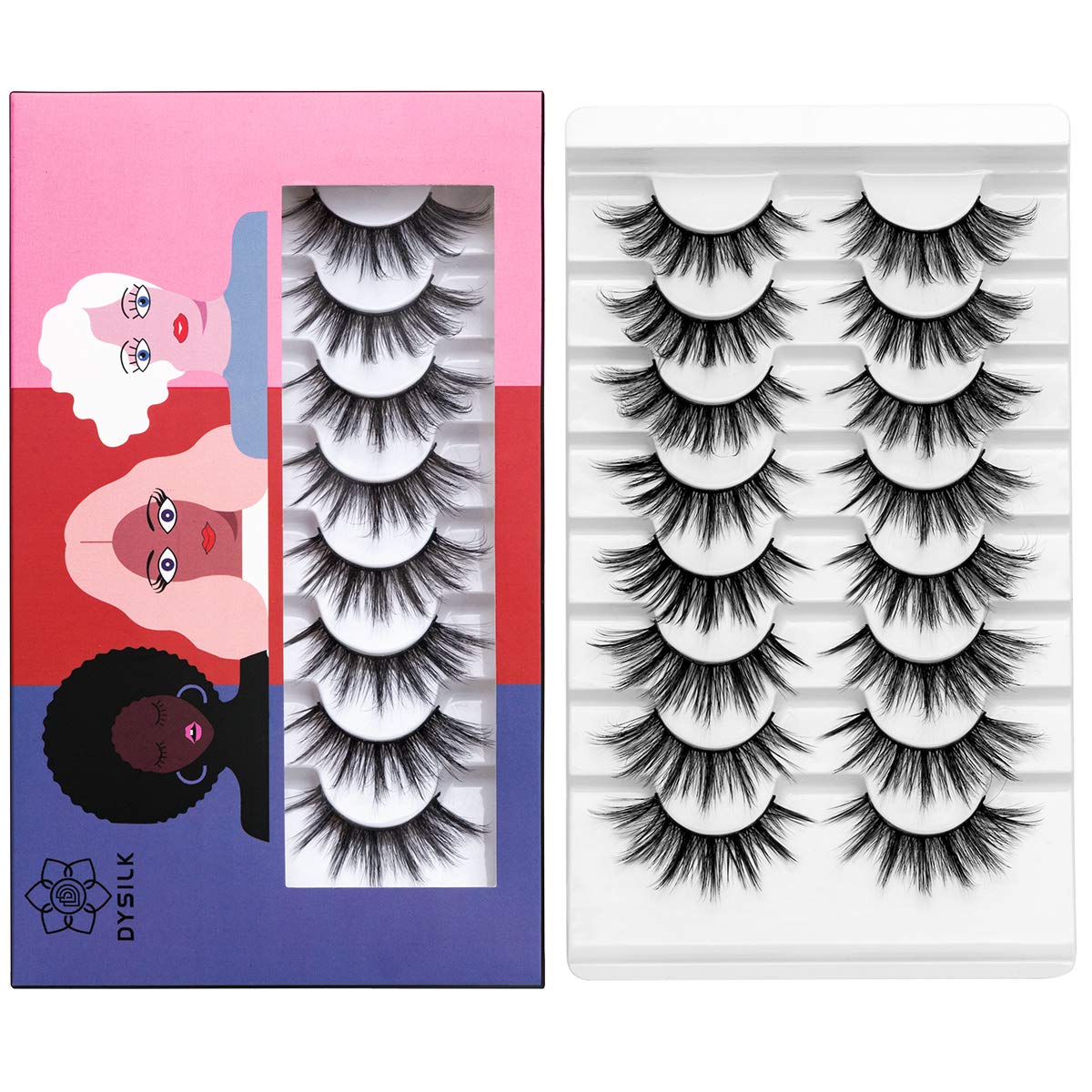 DYSILK Eyelashes Natural Look - 8 Pairs 5D Lashes 17mm - Mink Eyelashes Fluffy Lashes Pack Cat Eye Soft Reusable Beauty & Personal Care DYSILK