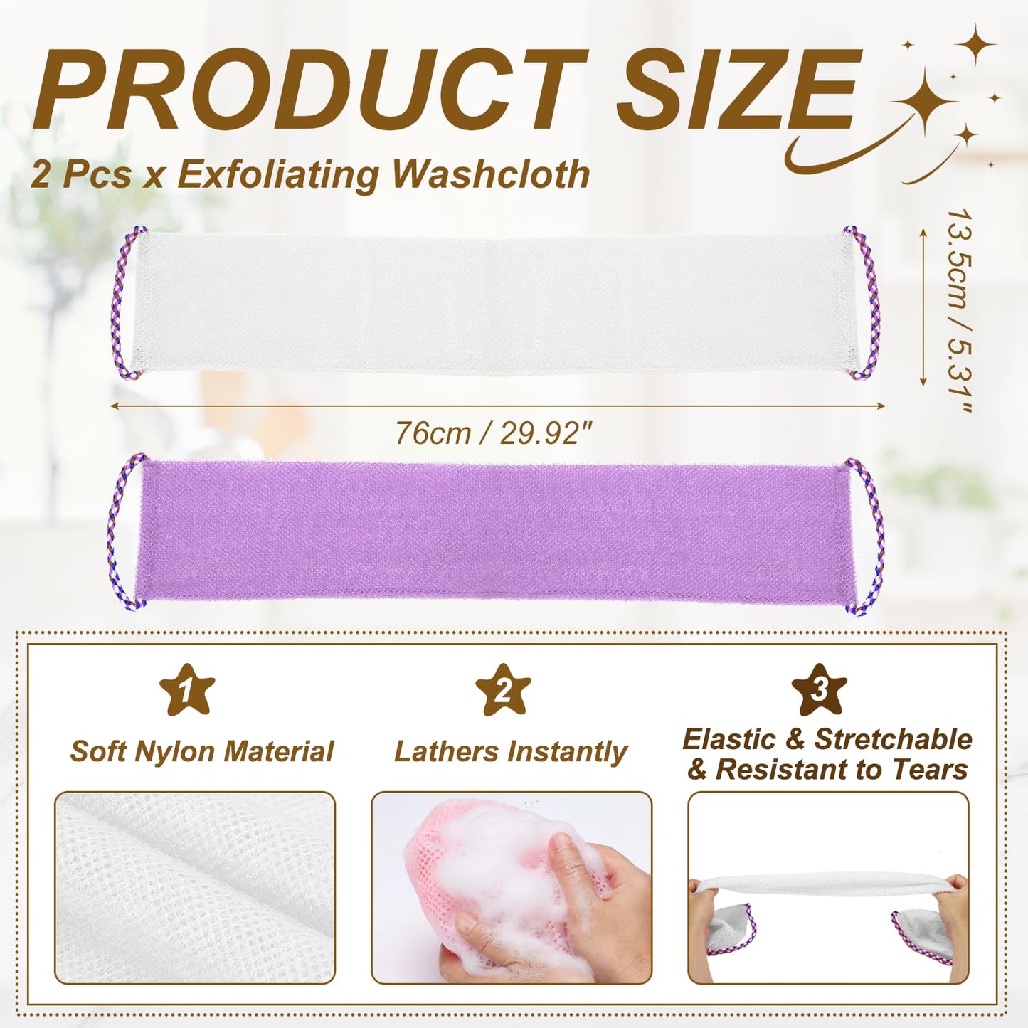 uxcell 2 Pcs Back Scrubber with Handles, Nylon Bath Sponge Extended, 29 Inch African Exfoliating Long Net Body Scrubber Shower Loofah for Women Men Beauty and Personal Care uxcell
