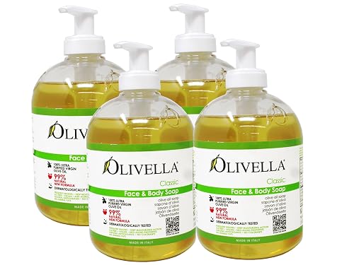 Olivella Classic Face and Body Soap with Ultra Purified Virgin Olive Oil, 16.9 Fl Oz - 4 Pack Beauty & Personal Care Olivella