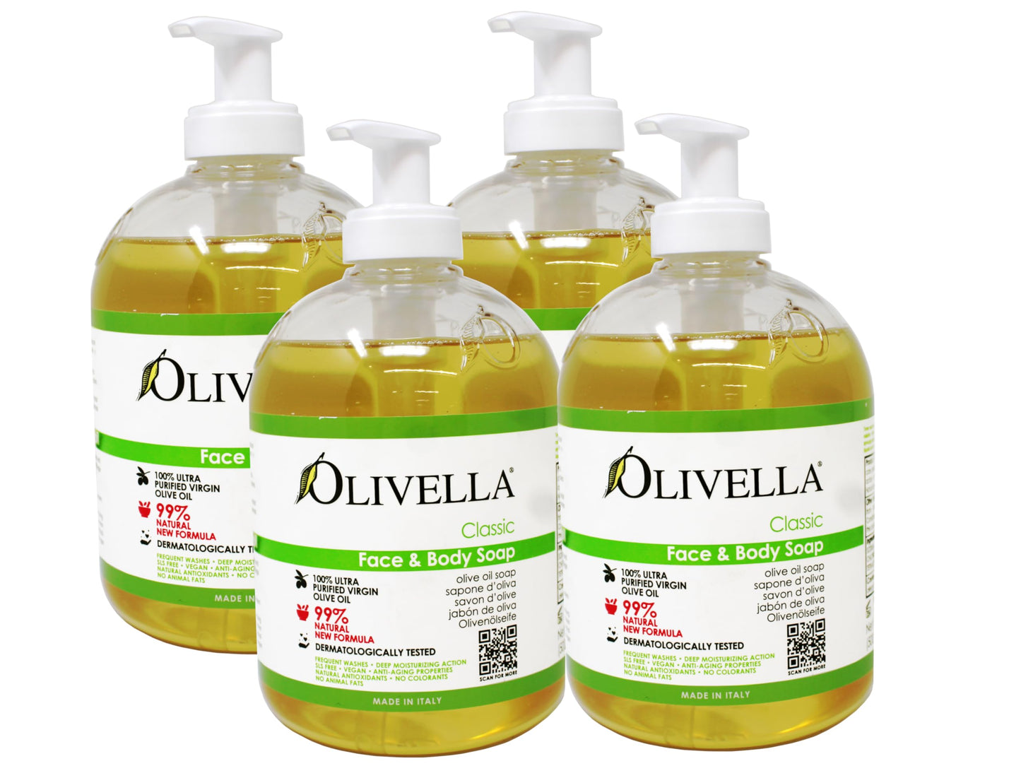 Olivella Classic Face and Body Soap with Ultra Purified Virgin Olive Oil, 16.9 Fl Oz - 4 Pack Beauty & Personal Care Olivella