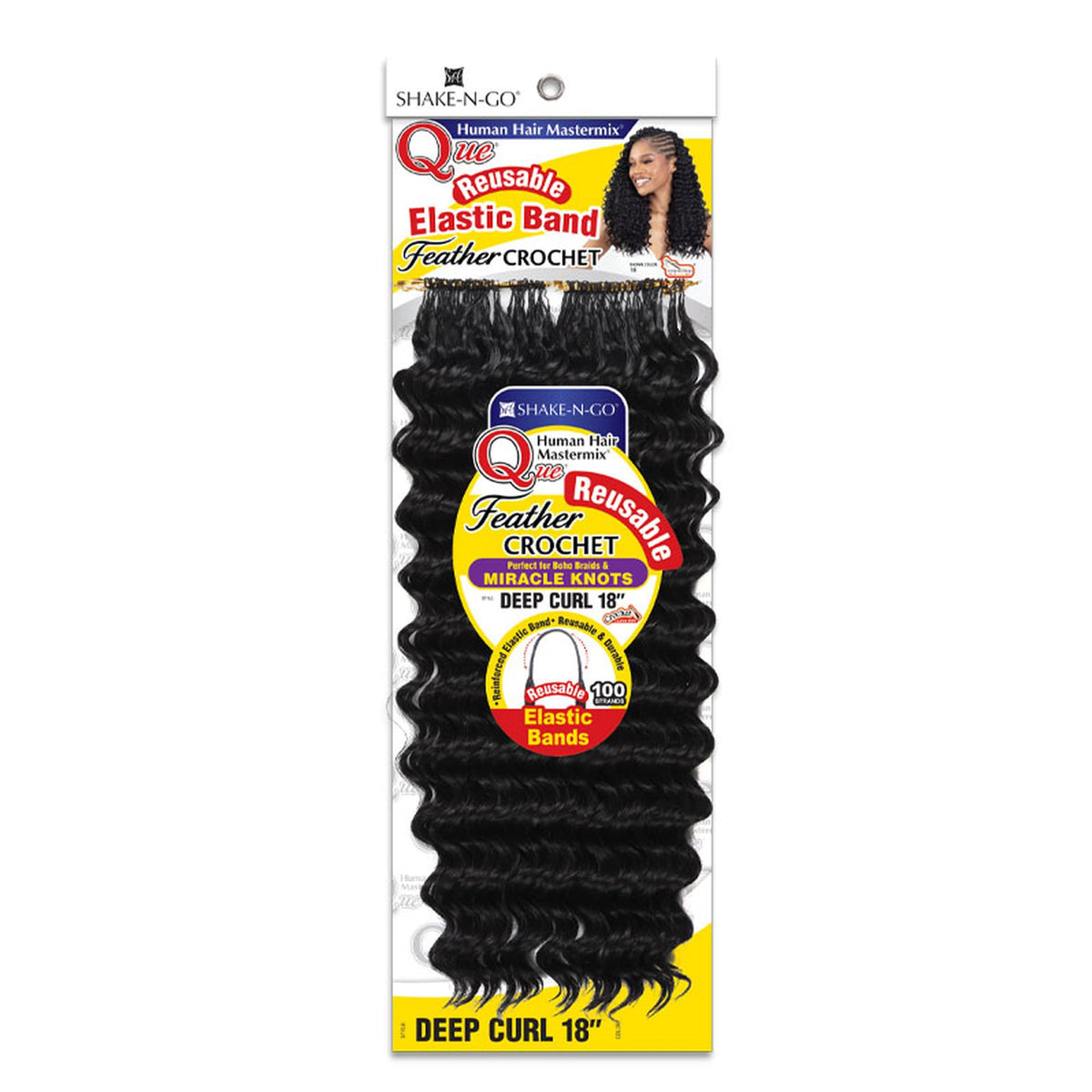 Shake-N-Go Que Hair extension - Human-hair-blend Mircale knots Feather crochet - Deep curl 18" (530)