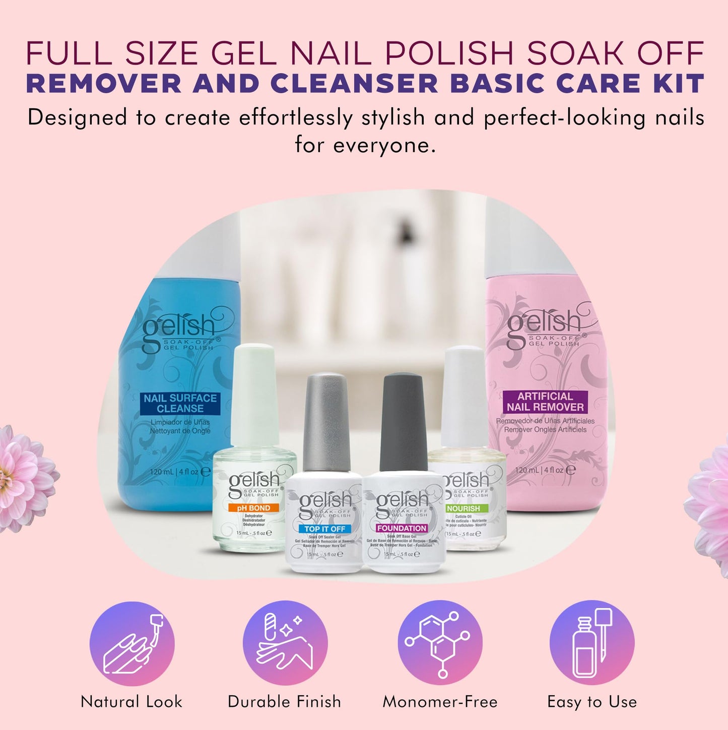 Gelish Full Size Gel Nail Polish Soak Off Remover and Cleanser Basic Care Kit Beauty & Personal Care Gelish