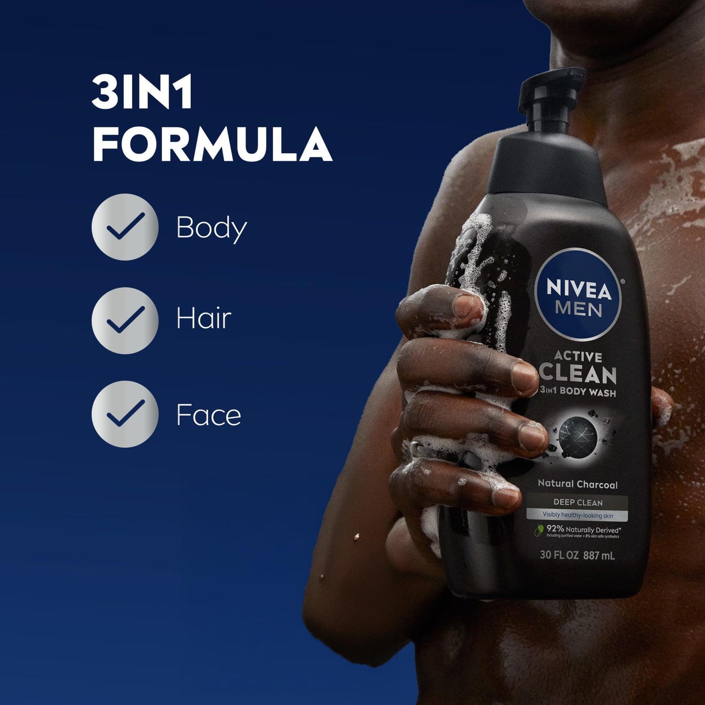 NIVEA Men Active Clean Body Wash with Natural Charcoal for Normal to Oily Skin, 3-in-1 Charcoal Body Wash, Face and Hair, Draws Out Dirt Beauty & Personal Care NIVEA MEN