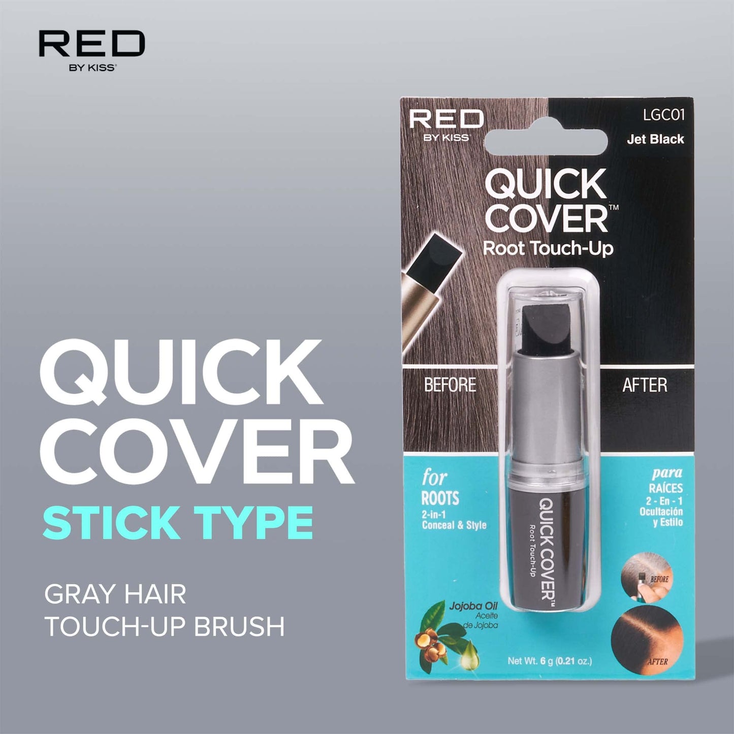 RED by Kiss Quick Cover Root Touch Up Stick, Water-Resistant Temporary Gray Hair Concealer with Brush for Roots and Beard, Long-Lasting Coverage, Easy Beauty & Personal Care Red by Kiss