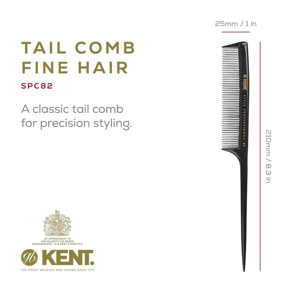 Kent SPC82 Fine Tooth Salon-Style Dressing Comb - Professional Barber Haircut Comb for Styling and Teasing - Quality Barber Supplies - Saw-cut