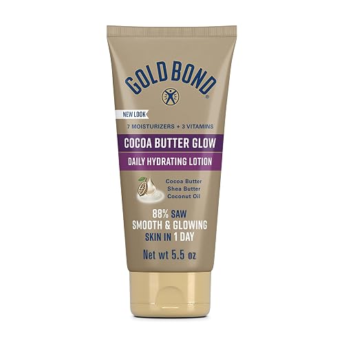 Gold Bond Cocoa Butter Glow Daily Hydrating Lotion with Shea Butter, Cocoa Butter & Coconut Oil, Exfoliating Moisturizer for Dry Skin, 5.5 oz. Beauty & Personal Care Gold Bond