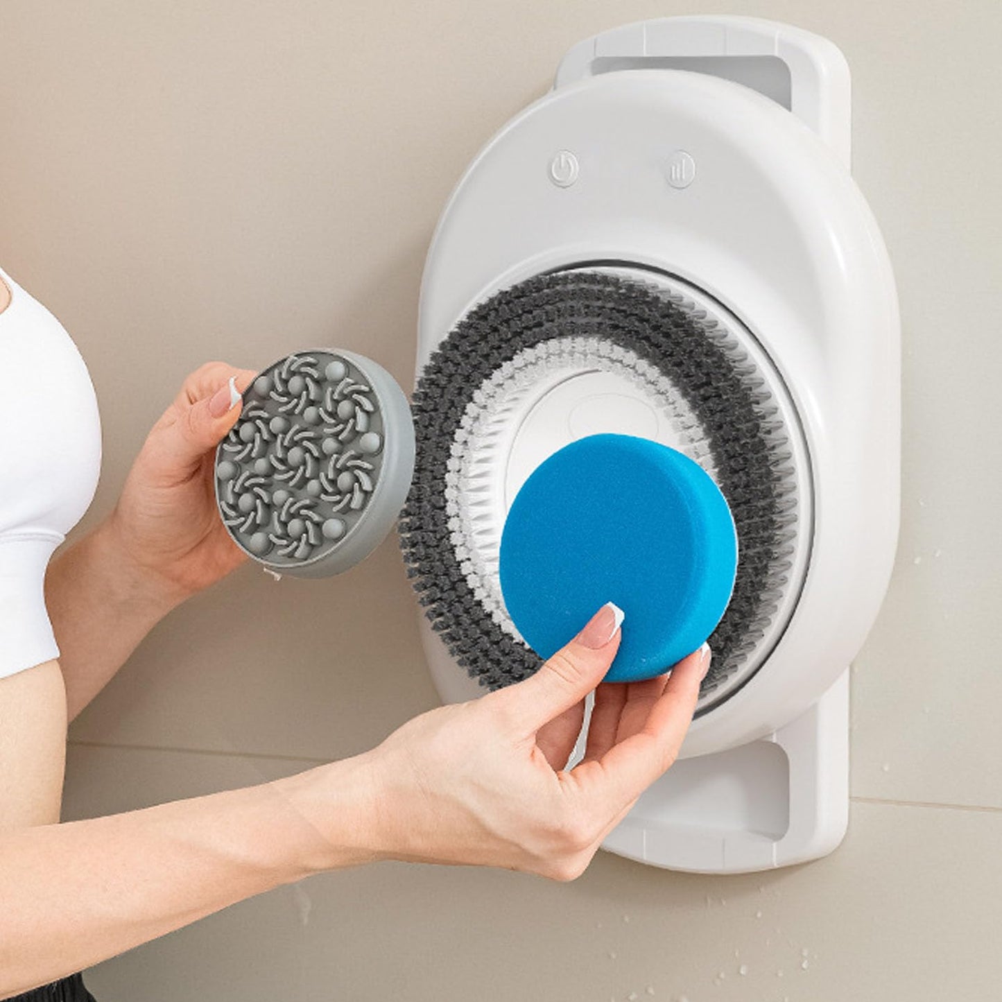BRRNOO Wall Mounted Body Brush, Electric Shower Brush with Sliding Rail and 3 Rotating Heads, Adjustable Height up to 25.19 Inches, 3 Speed Settings Beauty and Personal Care Brrnoo