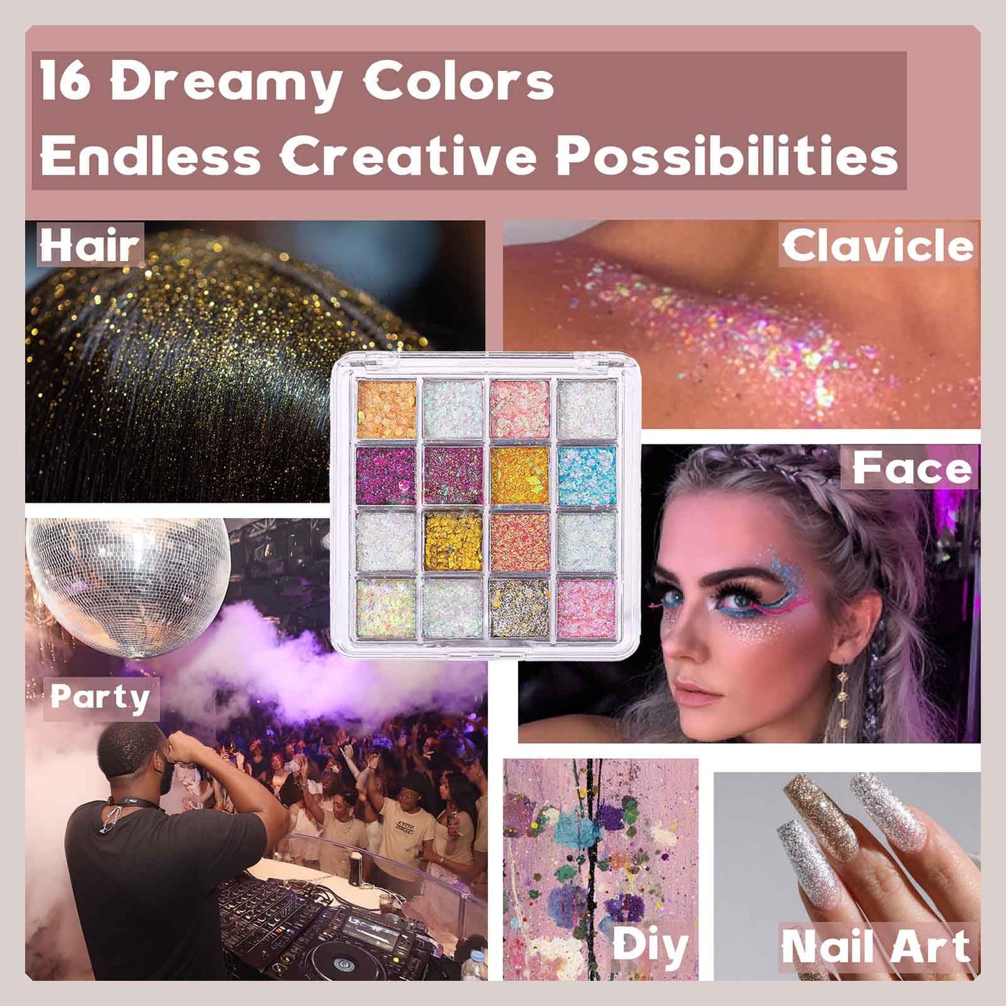 ZFFKZ 16-Color Holographic Body Glitter Gel Palette - Long-Lasting Glitter for Face, Eyes, Hair & Nails - Easy Pickup & Wash-Off - Vegan, Cruelty-Free Beauty & Personal Care zffkz