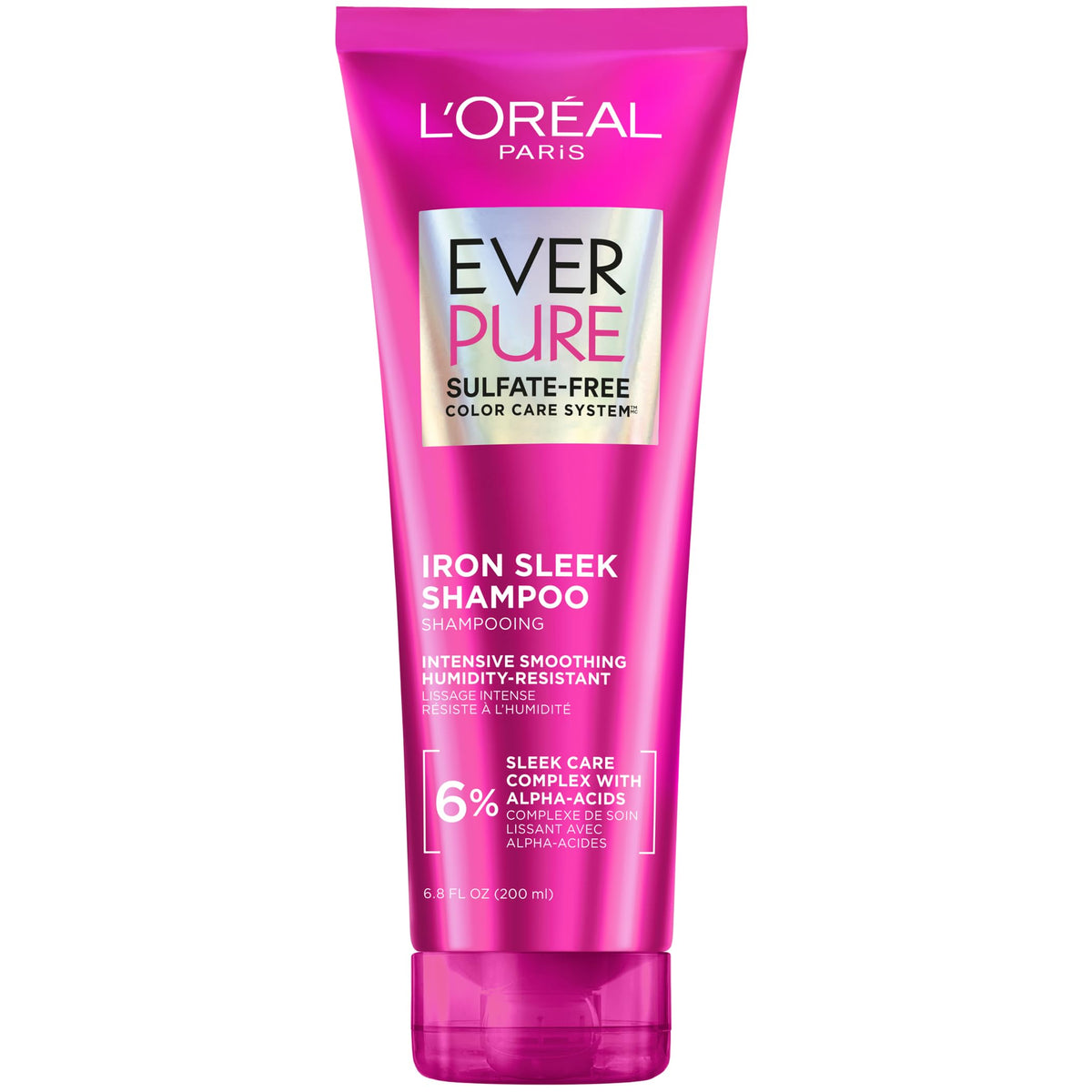 L'Oreal Paris Sulfate Free Iron Sleek Smoothing Shampoo, Frizz Control and Humidity-Resistant Formula with Alpha-Acids for Frizzy Hair, Suitable