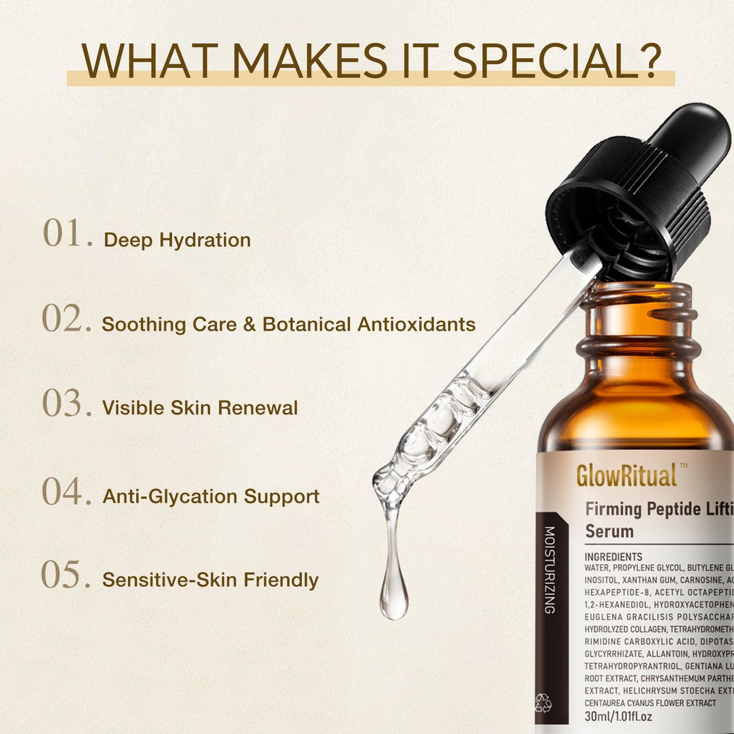 GlowRitual Firming Peptide Lifting Serum, Multi-Peptide Collagen Serum for Face, Daily Anti-Aging Serum to Smooth Fine Lines, Lightweight & Layerable Beauty & Personal Care GlowRitual