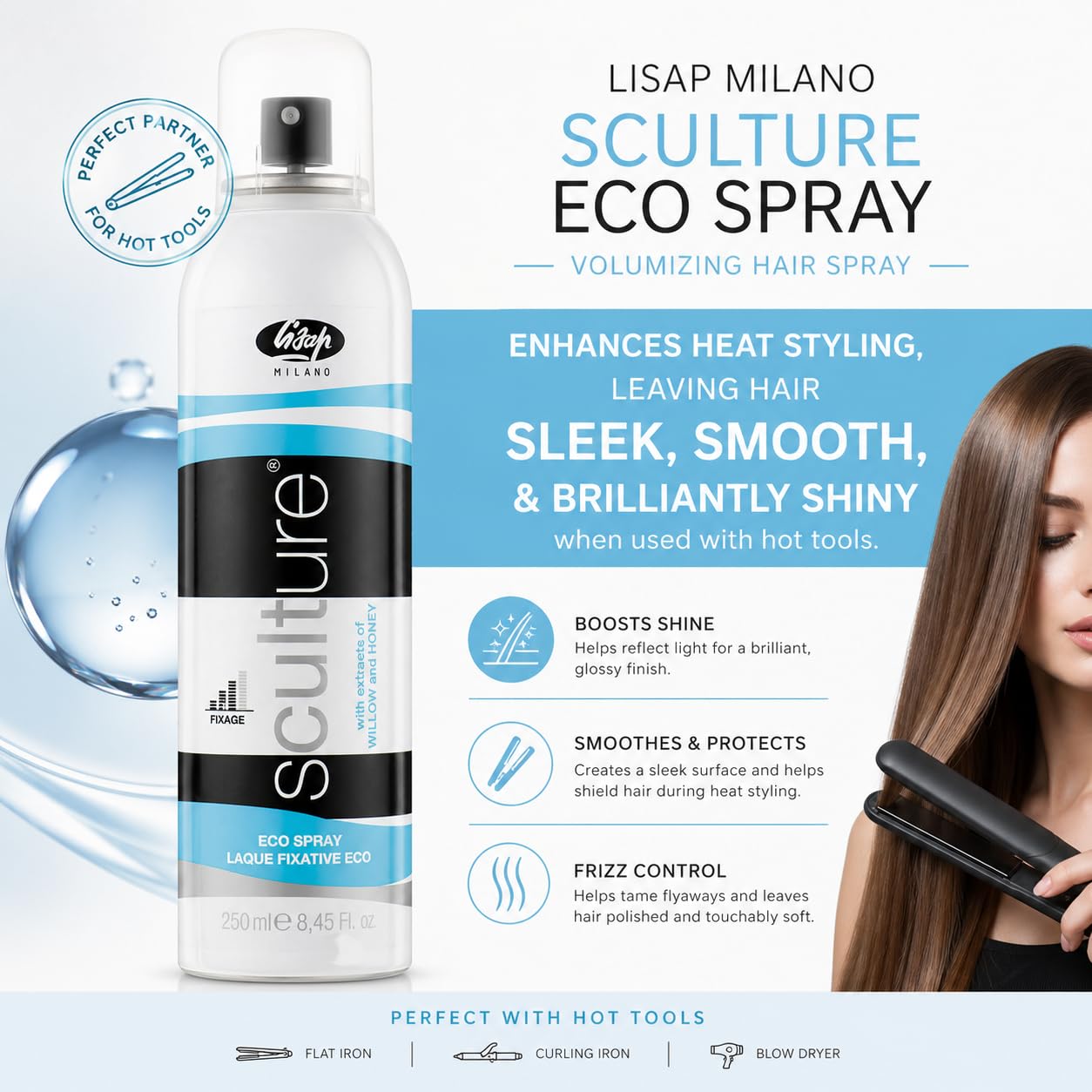 Lisap Sculture Eco Spray Volumizing Hair Spray & Setting Spray - Lightweight Volume Spray & Hair Volumizer for Shine & Heat Styling, Gas-Free Beauty & Personal Care Lisap