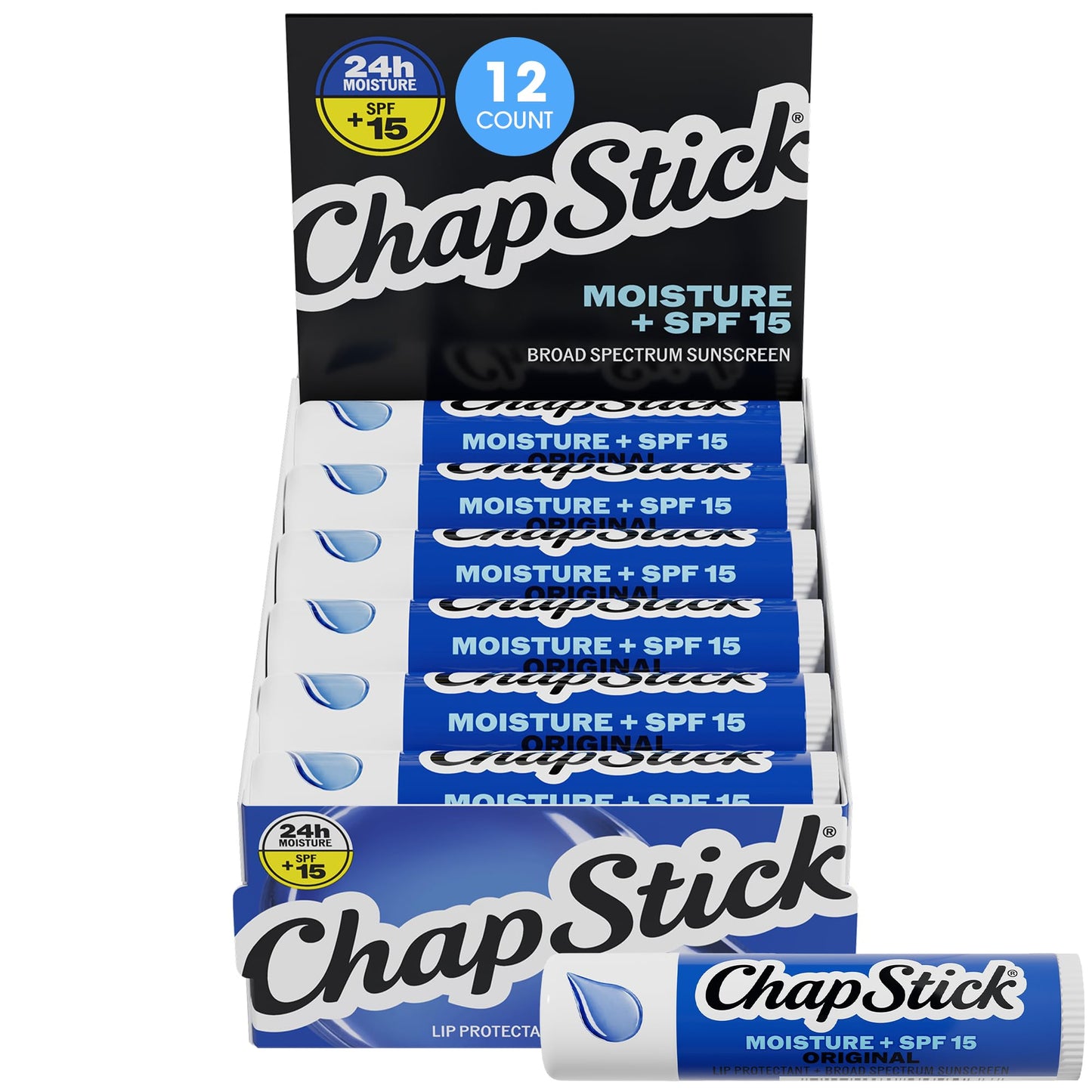 ChapStick Moisture + SPF 15 Bulk Lip Balm Sunscreen 12-Pack, 0.15 Oz Ea Beauty and Personal Care ChapStick