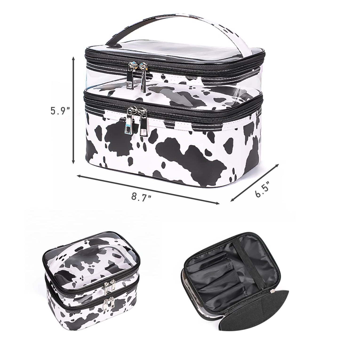 imerelez Double-layer Cosmetic Bag Makeup Bag Travel Makeup Bag Makeup Bags for Women Cosmetics Cases Portable Waterproof Foldable (Cow Print) Beauty and Personal Care imerelez