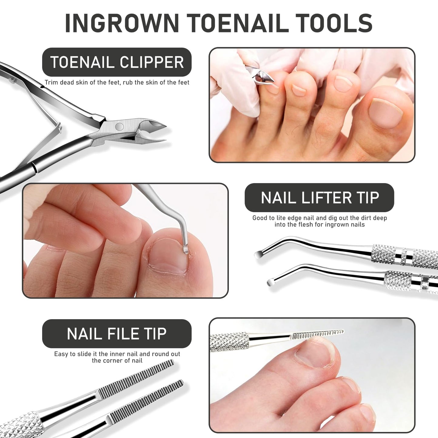 Ingrown Toenail Tool Kit, Ingrown Toenail Removal Kit: Ingrown Toenail Clippers, Ingrown Toenail File and Lifters, Under Nail Cleaner - Professional Beauty and Personal Care KuanStore