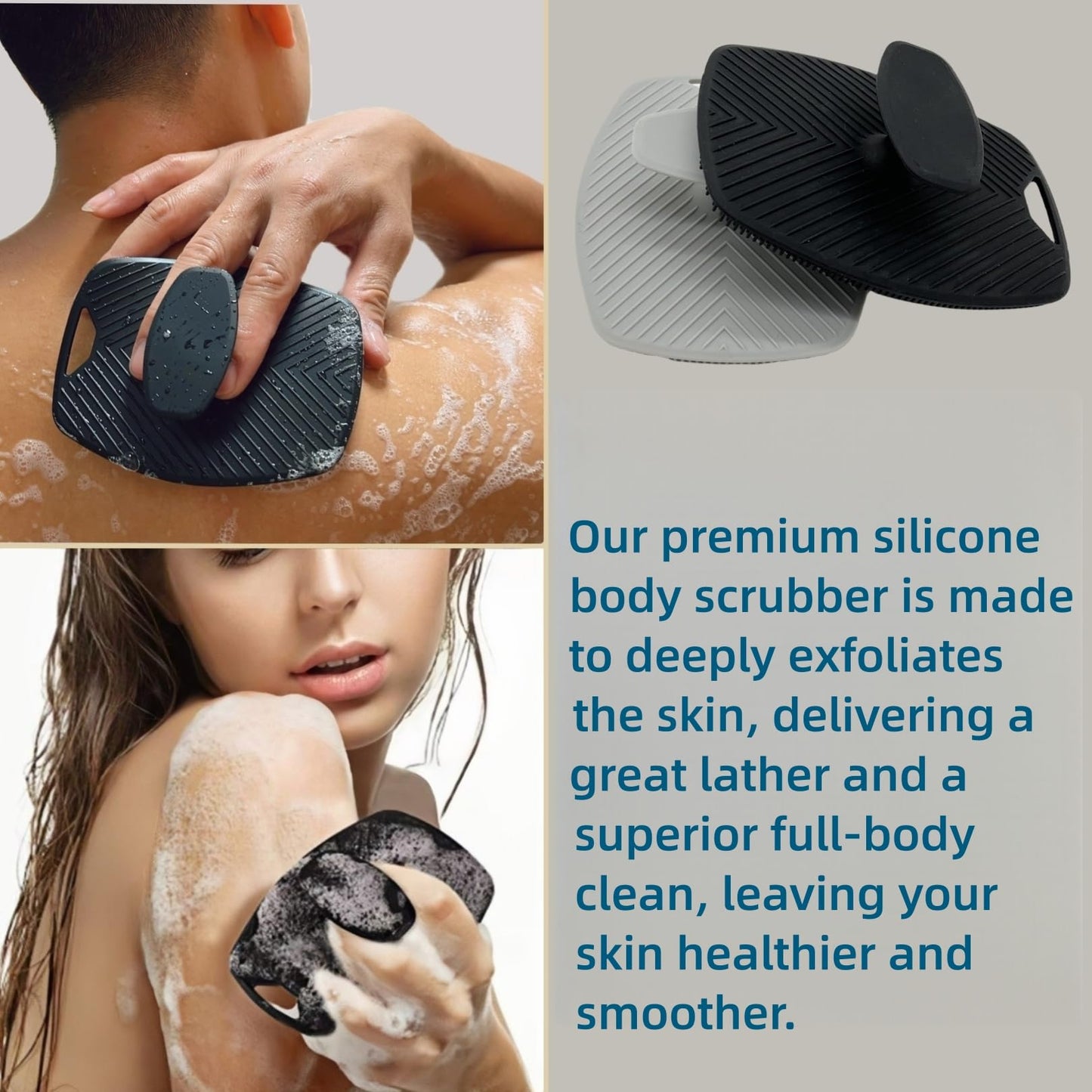 2 Pack Silicone Body Scrubber, Highly Elastic Bristles Handheld Brush for Shower, Lather Well and Gentle Exfoliating, Makes Skin Smooth, for Women Beauty and Personal Care Jopplim