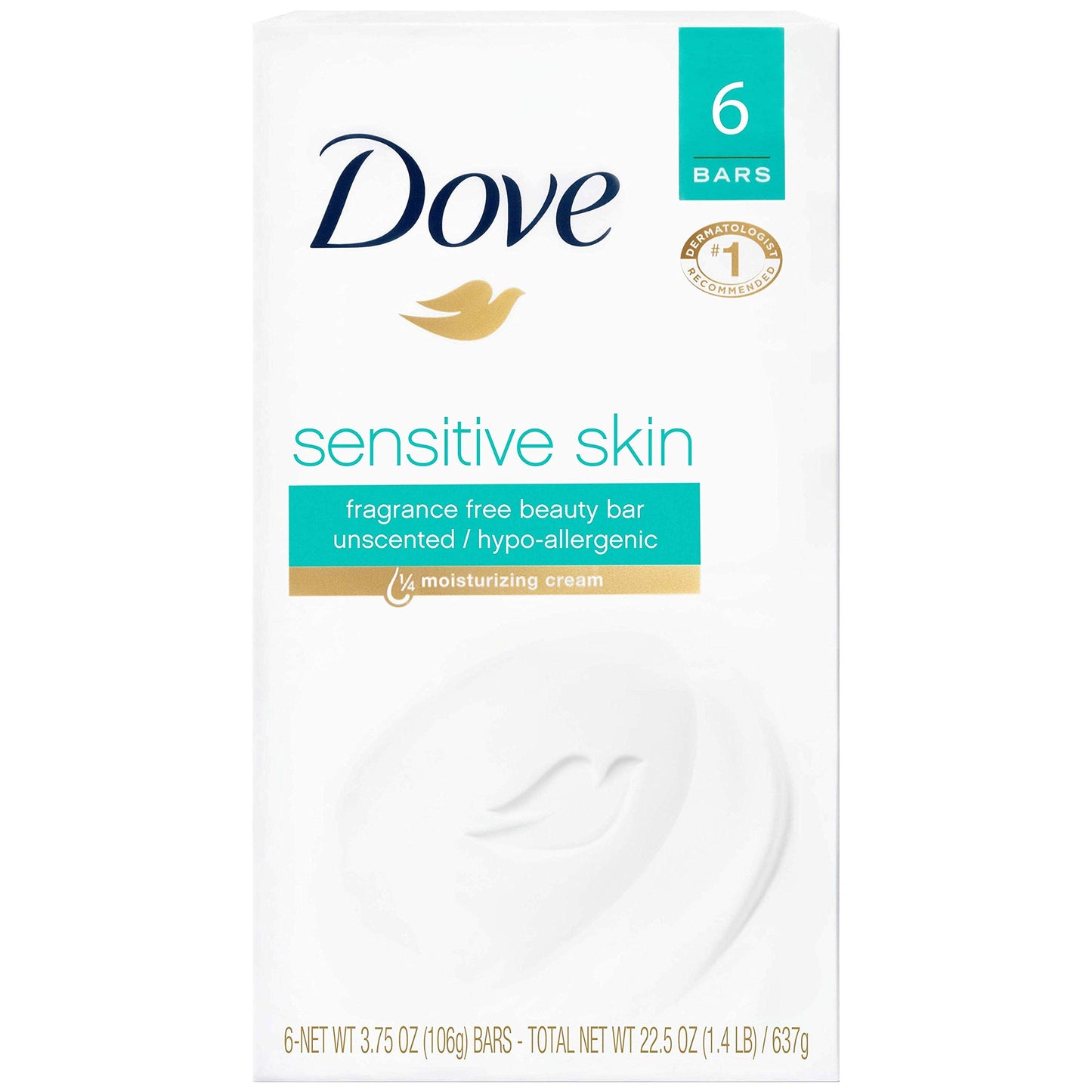 Dove Moisturizing for Softer Skin, Fragrance-Free, Hypoallergenic Beauty Bar Sensitive Skin Effectively Washes Away Bacteria While Nourishing Your Beauty & Personal Care Dove