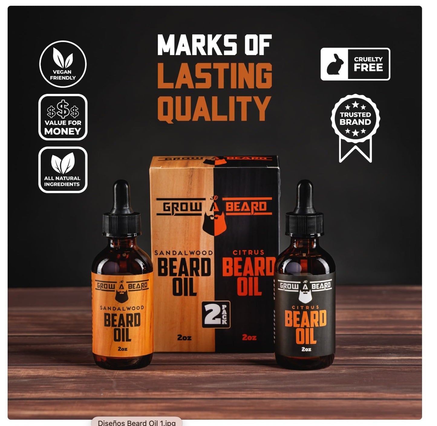 Beard Oil for Men, 2oz Sandalwood & 2oz Citrus Scent, with Jojoba & Argan Oil, Beard Moisturizer, Softener, & Conditioner, All Natural, (2 Pack) Beauty and Personal Care GROW ALPHA BEARD