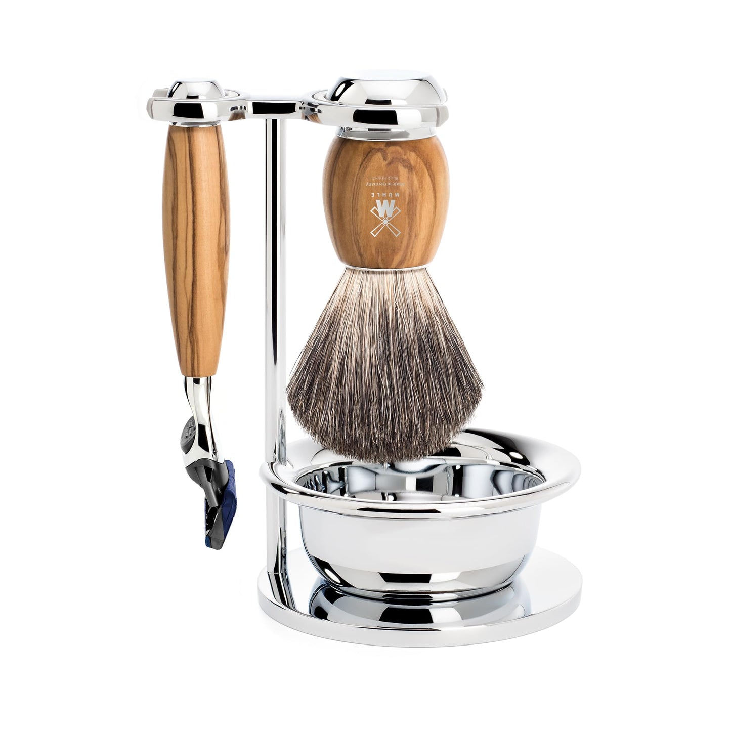 MÜHLE VIVO Olive Wood 4-Piece Pure Badger 5-Blade Razor Shaving Set Beauty and Personal Care MÜHLE