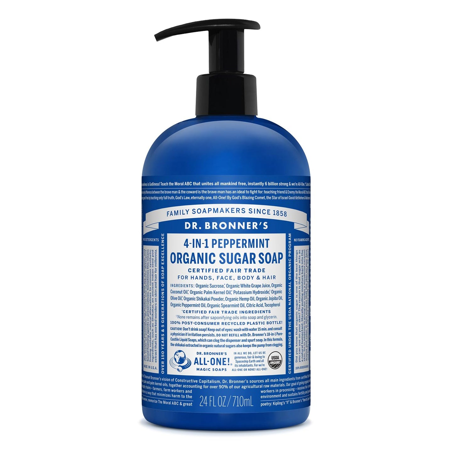 Dr. Bronner's - Organic Sugar Soap (Peppermint, 24 Ounce) - Made with Organic Oils, Sugar & Shikakai Powder, 4-in-1 Uses: Hands, Body, Face & Hair Beauty & Personal Care Dr. Bronner's