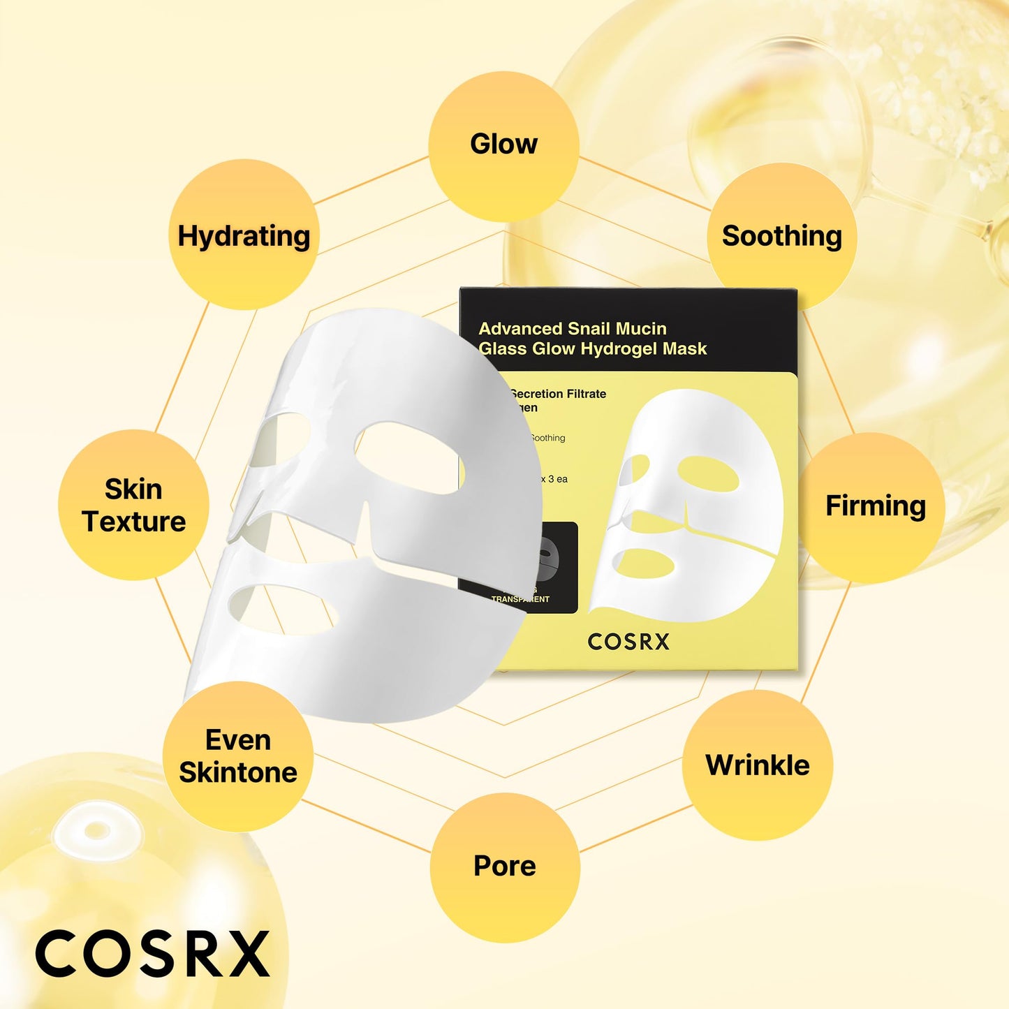 COSRX Advanced Snail Mucin Glass Glow Hydrogel Face Masks Skincare 3 EA, Collagen Face Mask, Travel Essentials, Overnight Face Mask, Korean Skin Care Beauty and Personal Care COSRX