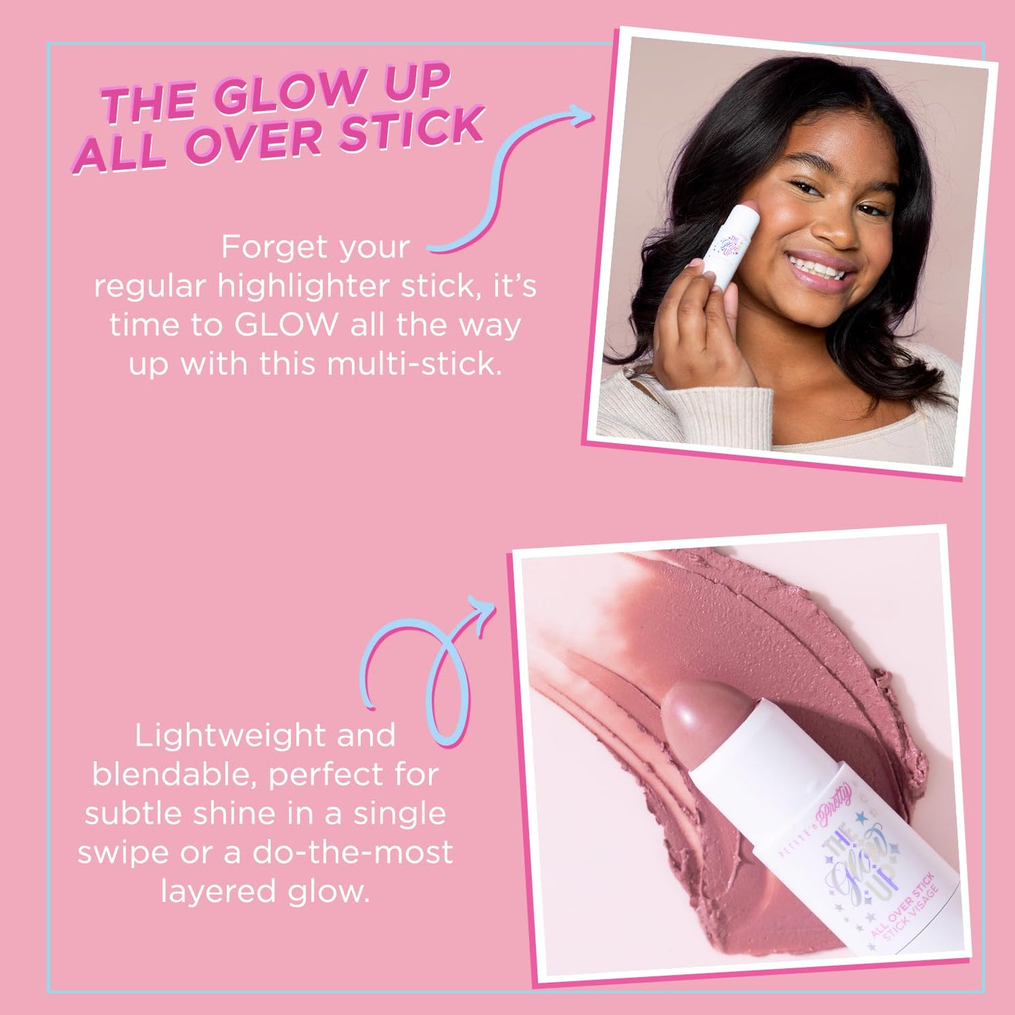 Petite N Pretty Glitter Makeup Set - Shimmering for Eyes, Cheeks, and Body - Glow Up Stick & All-Over Glitter in Pink Sherpa Bag for Kids, Teens Beauty & Personal Care Petite 'N Pretty