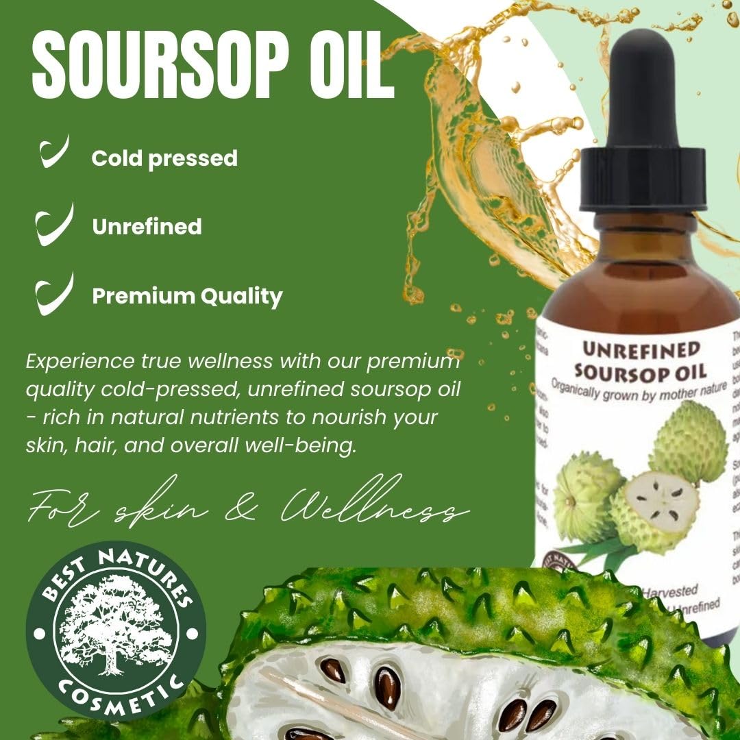 Best Nature's Cosmetics Organic Soursop Oil (Anona Muricata, Graviola, Guanabana) - Unrefined Soursop Oil, 100% Pure, Organic, Cold-Pressed - 2oz Beauty & Personal Care Best Nature's Cosmetics