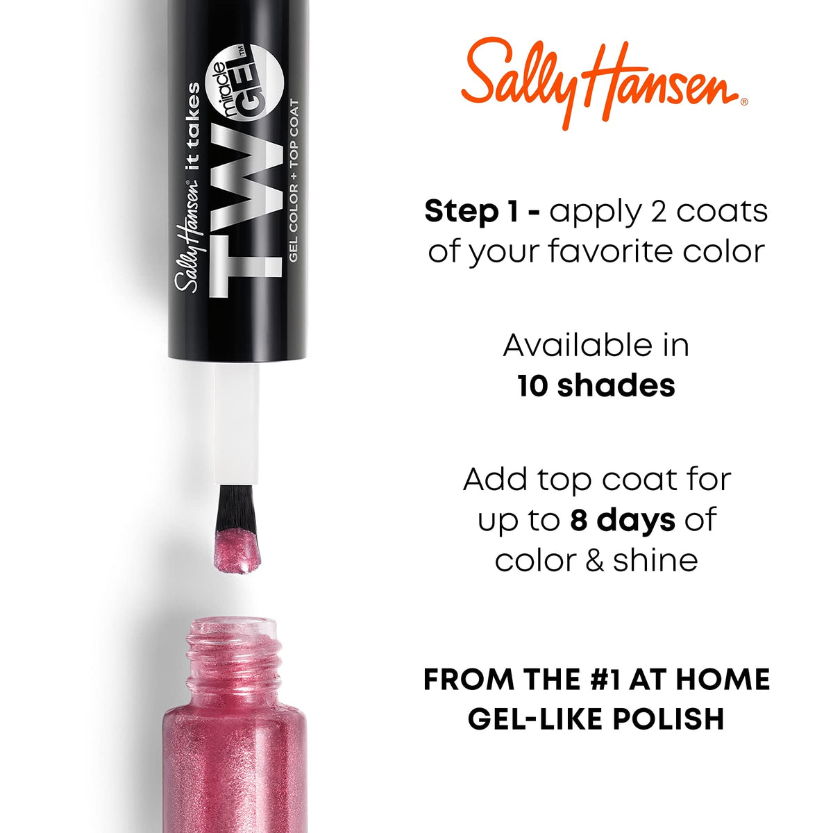 Sally Hansen It Takes Two Miracle Gel™, Get Mod, Long Lasting, Gel-Like Formula, No UV Lamp Needed, White Nail Polish