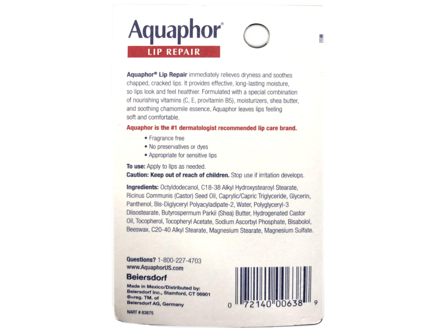 Aquaphor Lip Repair Ointment - Long-lasting Moisture to Soothe Dry Chapped Lips - .35 fl. oz Tube, 4 Pack Beauty and Personal Care AQUAPHOR