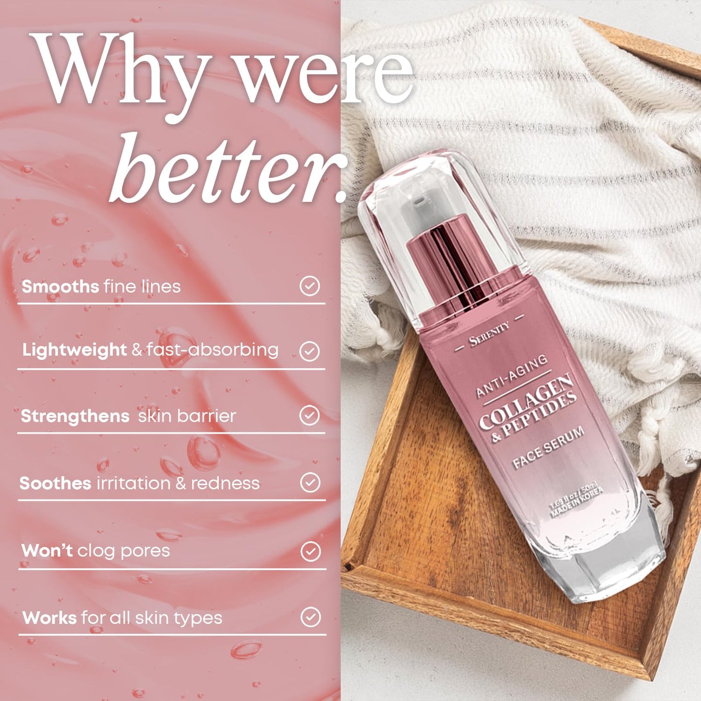 Serenity Collagen & Peptides Serum For Face - Dermatologist Tested, Anti Aging Korean Skin Care - Hydrates, Firms, Softens and Supports Skin Barrier Beauty & Personal Care Serenity