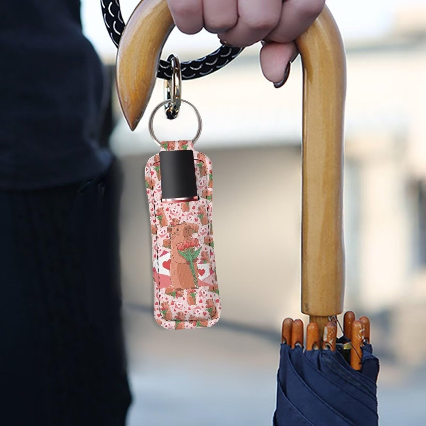 Baxinh Capybara Printed Chapstick Holder Keychain, Tulip Printed Neoprene Chapstick Lip Balm Holder Lipgloss Lipstick Holder Keychains for Lipstick Beauty and Personal Care Baxinh