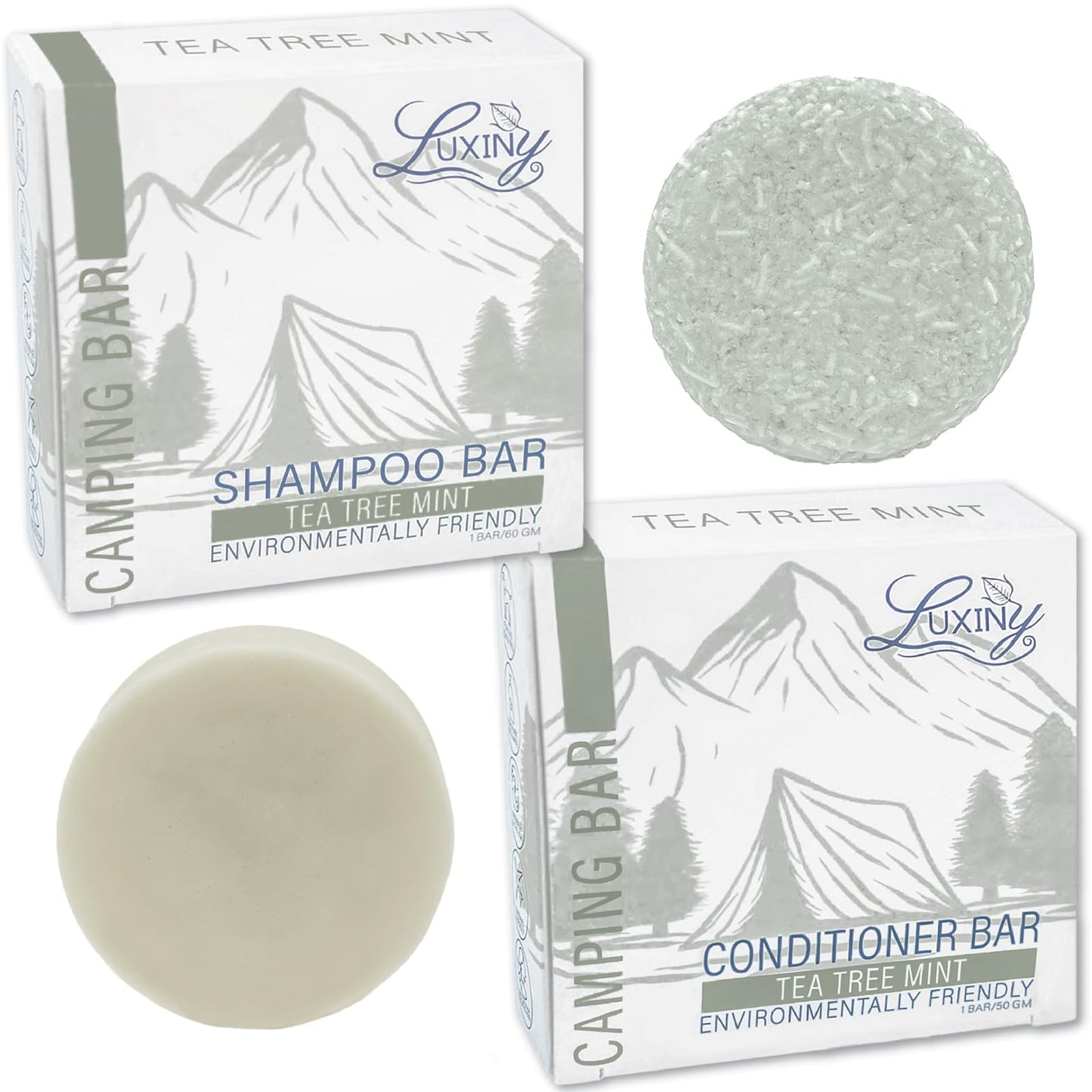 Luxiny Tea Tree Mint Shampoo and Conditioner Bar Set - 1 Sulfate Free Shampoo Bar (60g), 1 Deep Conditioner Bar (50g) for All Hair Types, Made in USA Beauty & Personal Care Luxiny