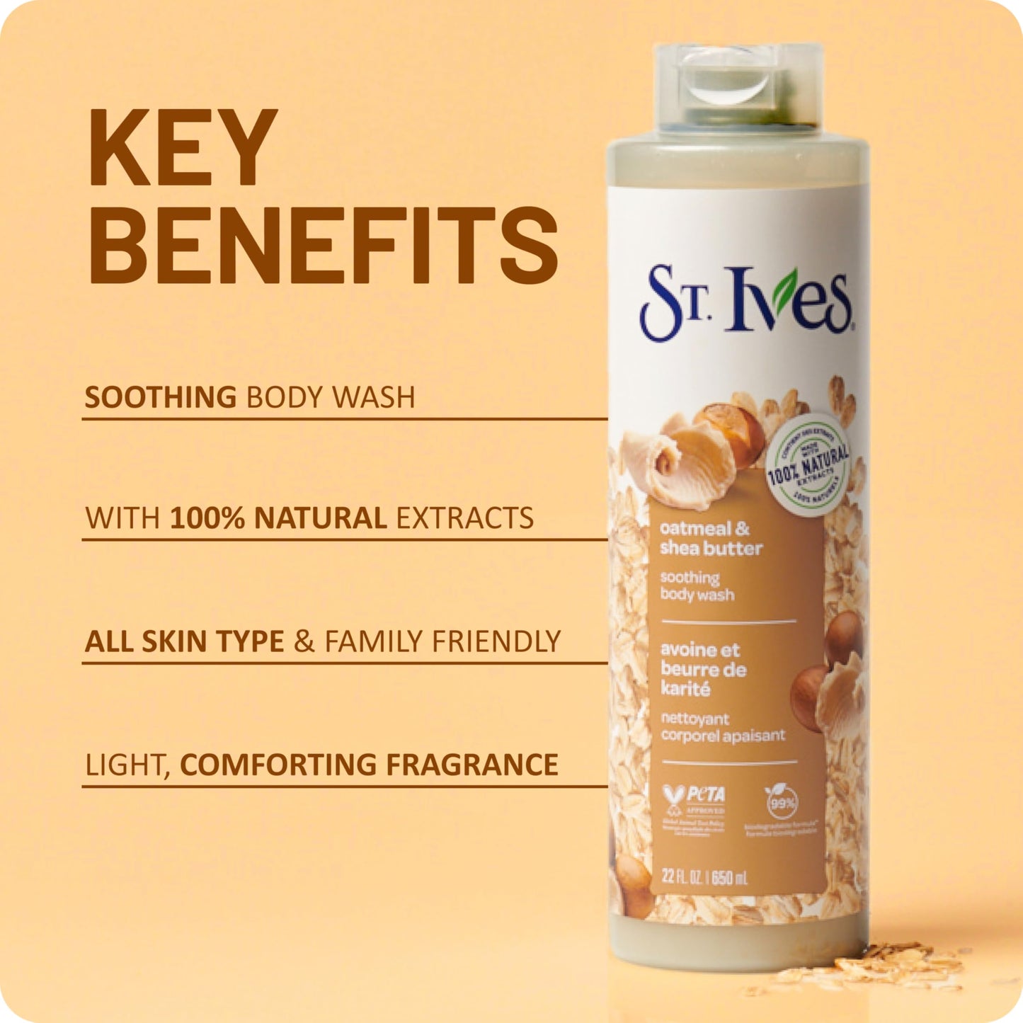 St. Ives Oatmeal & Shea Butter Body Wash | Moisturizing Body Wash for Sensitive and Dry Skin | 22 Fl. Oz. Beauty & Personal Care St. Ives