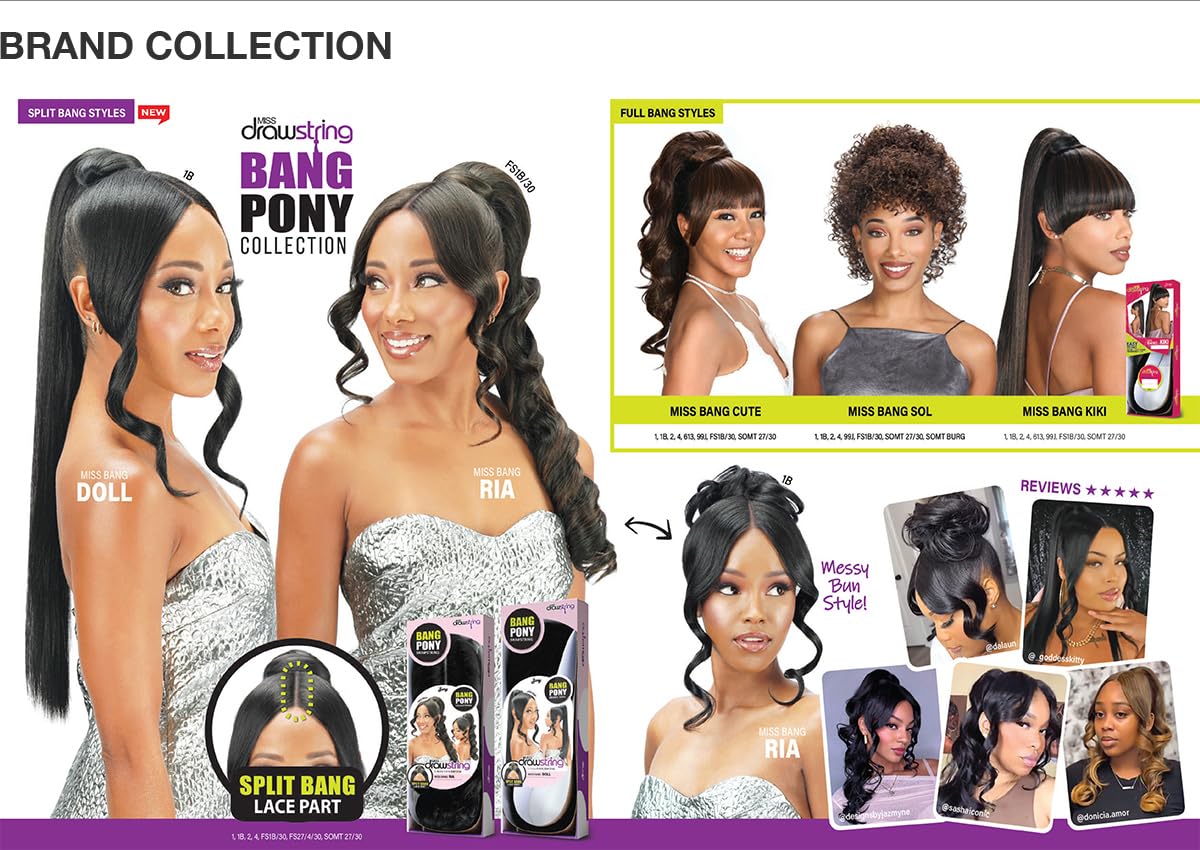 Zury Royal Drawstring Ponytail Split Bang Lace Part Miss Bang Ria (Jet Black 1)