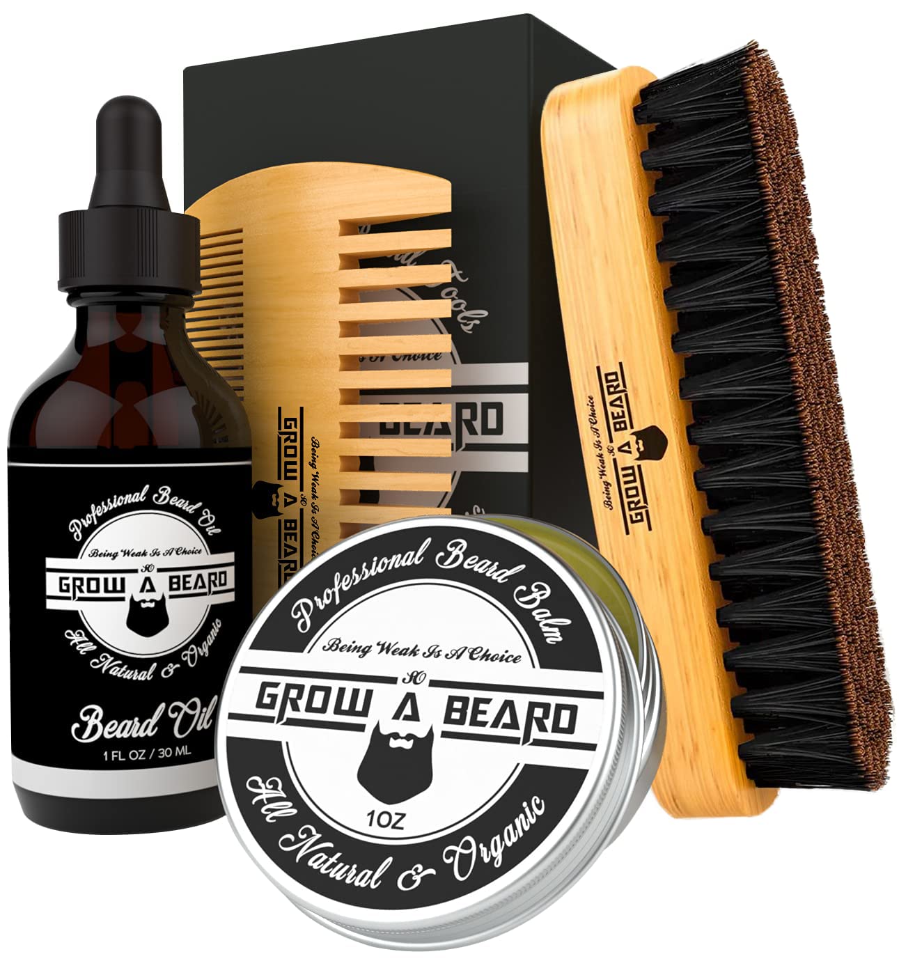 Beard Brush, Beard Comb, Beard Oil, & Beard Balm Grooming Kit for Men's Care, Travel Facial Hair Set for Growth, Styling, Shine & Softness, Great Beauty & Personal Care GROW ALPHA BEARD