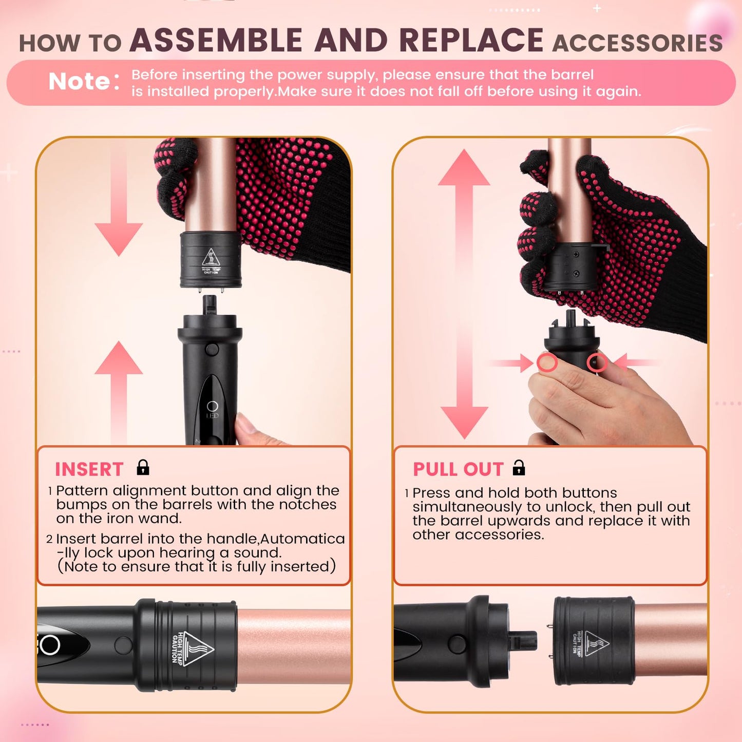 5 in 1 Curling Iron Wand Set, Hair Curling Iron Interchangeable Ceramic Barrels (0.35 to 1.25 Inch), Barrel Heat Protective Glove 2 Clips, Dual Beauty & Personal Care Amgcive